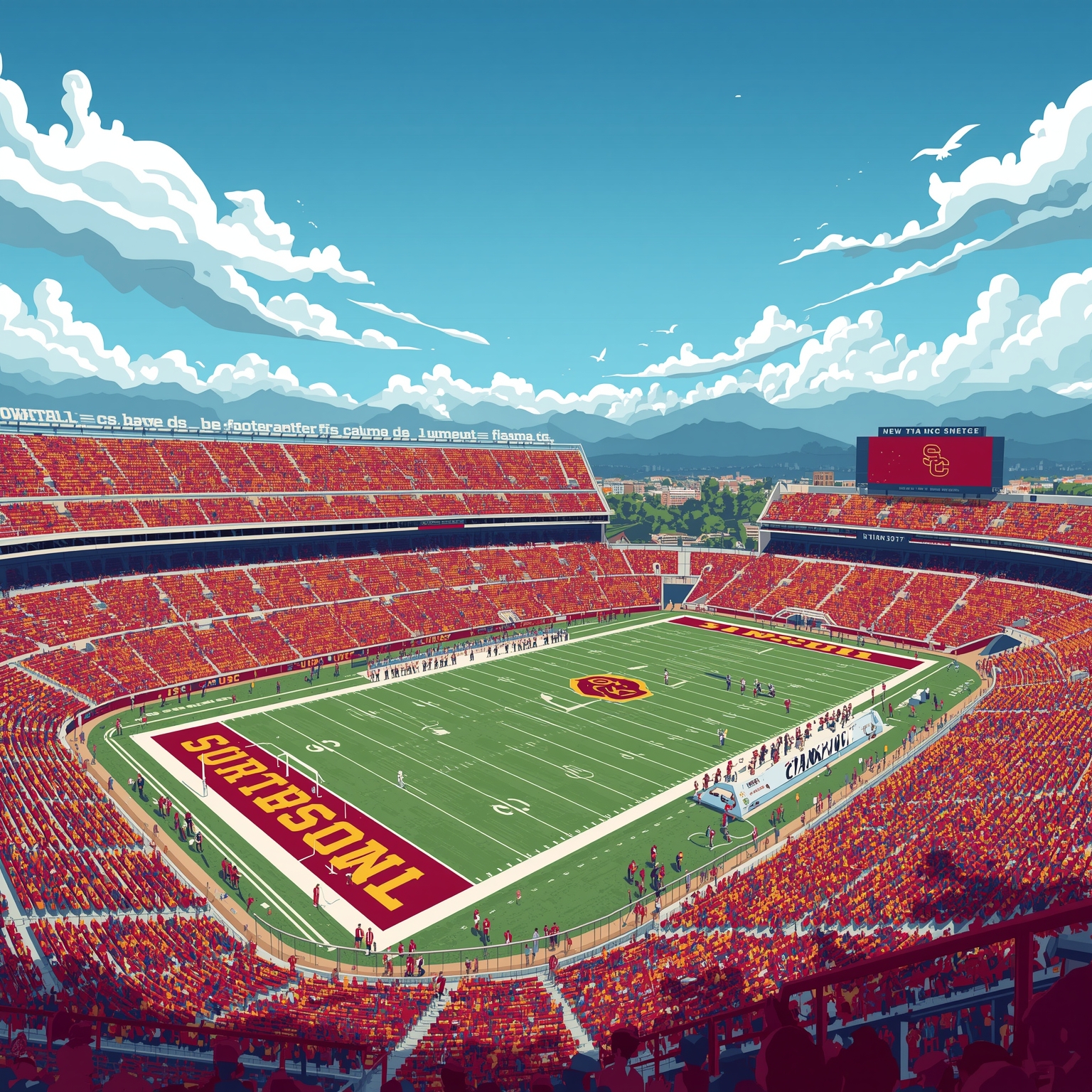 USC Football’s Next Wave: From Recruits to NFL Stars - painting of USC Trojans football venue
