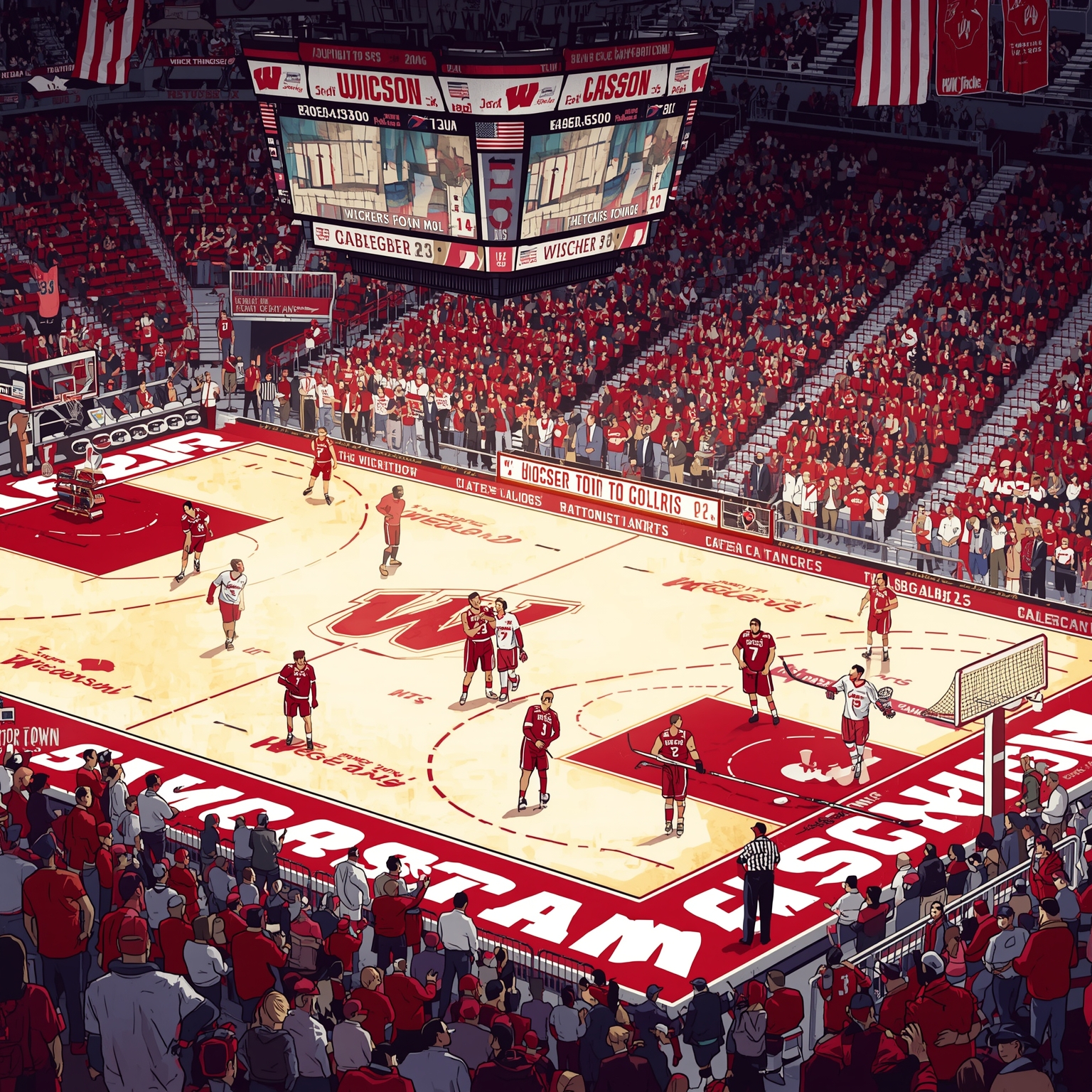 Badgers in the Spotlight: Trades, Rookies & Gold - painting of Wisconsin Badgers basketball,hockey venue
