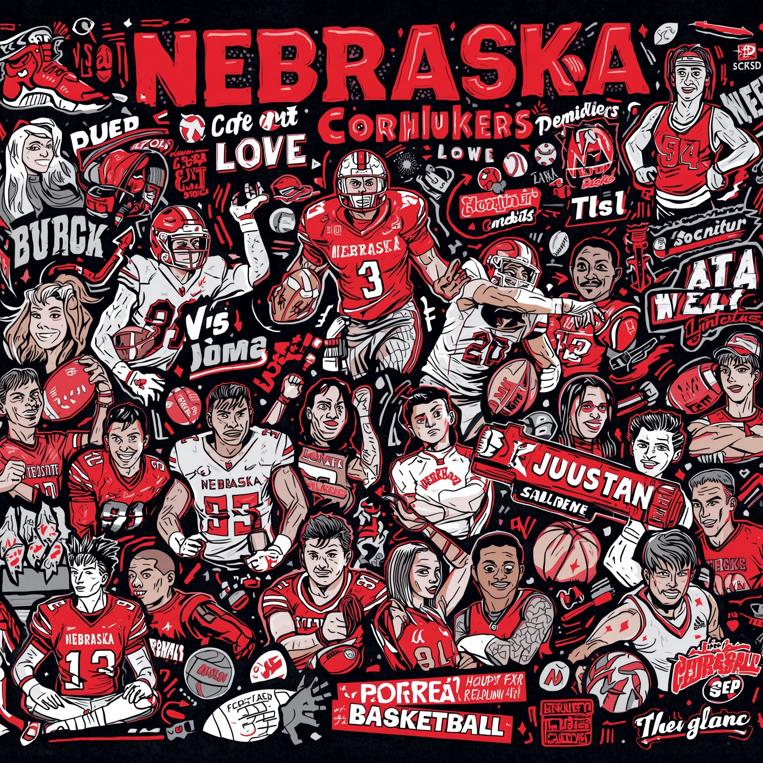 Nebraska Recruiting, Coaching Shakeup, Softball & Hoops - painting of Nebraska Cornhuskers football,softball,basketball venue