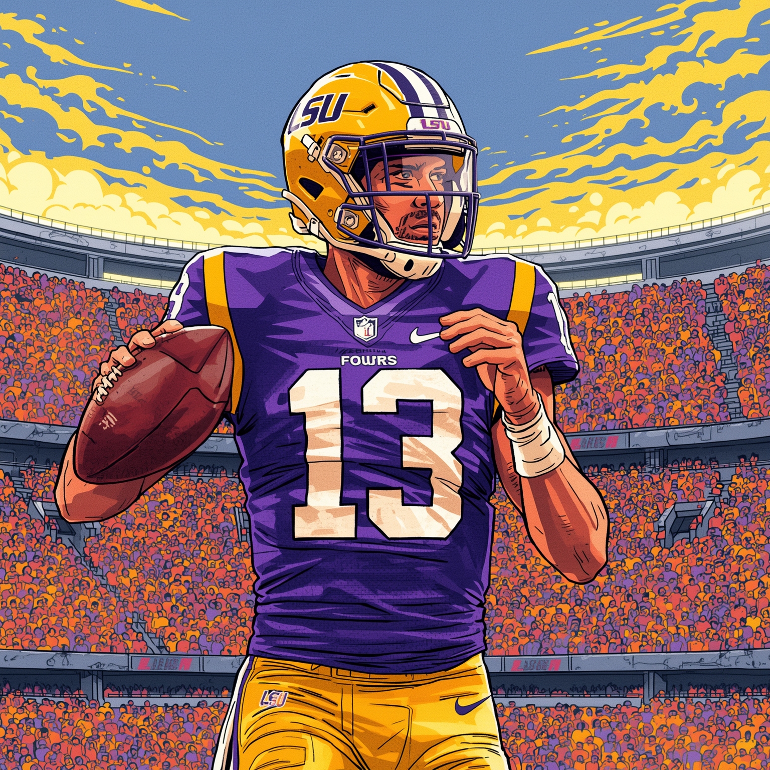 LSU’s Transfer Tsunami and Brady’s Burrow Praise - painting of LSU Tigers football venue