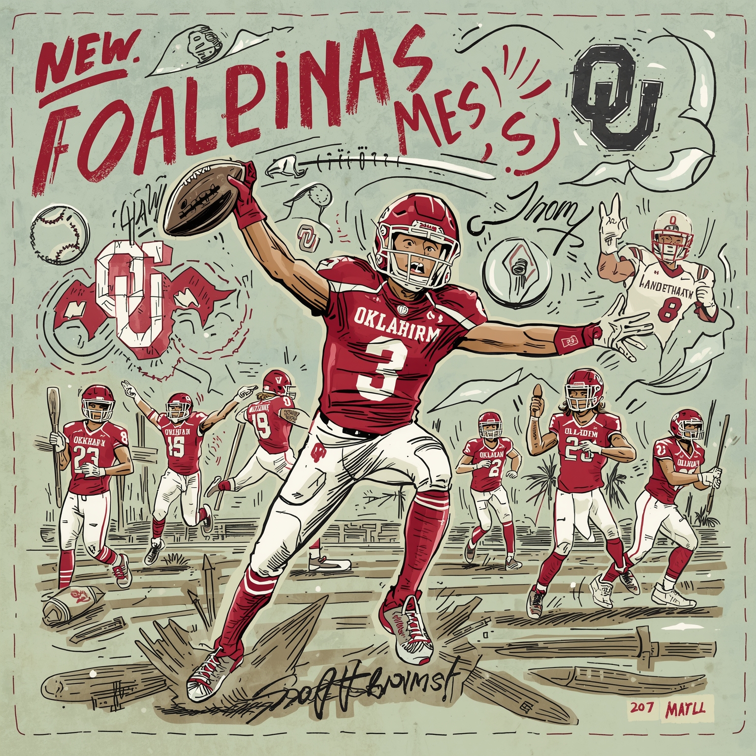 Softball Rout, Receiver Rebound & O-Line Depth - painting of Oklahoma Sooners football, softball venue