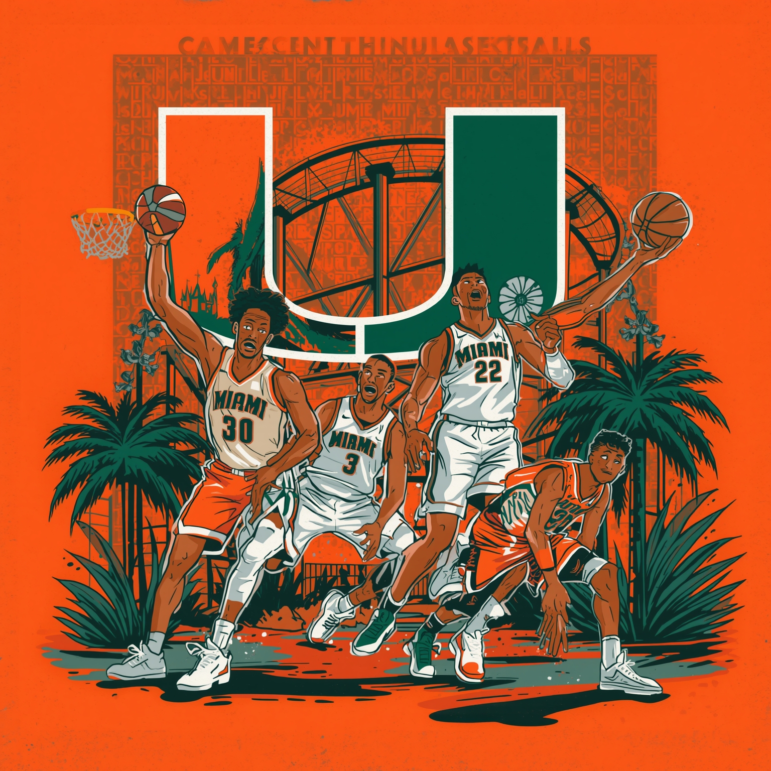 Canes’ ACC Rollercoaster: BC Scares to UNC Showdown - painting of Miami Hurricanes basketball venue