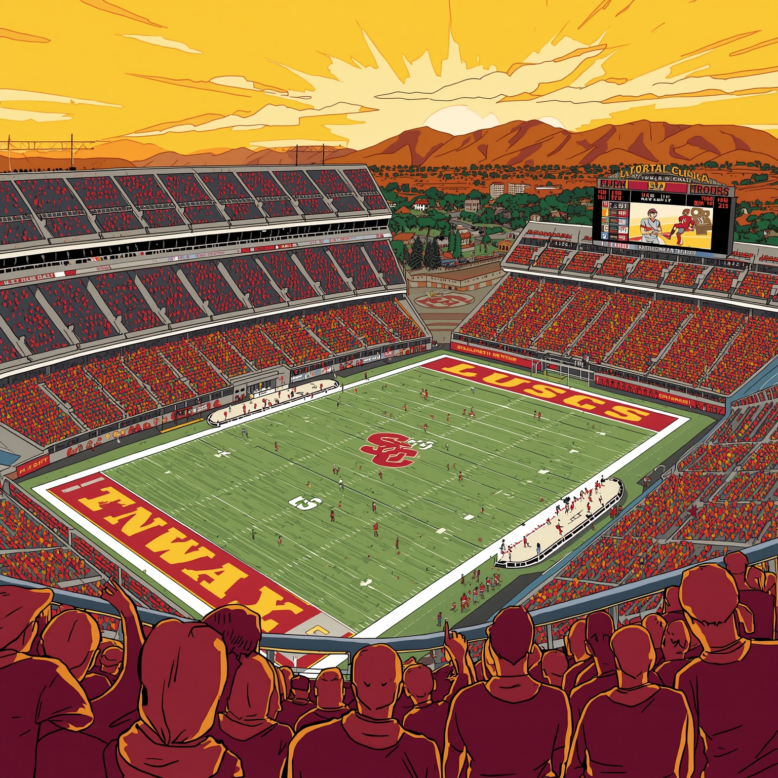 From Trojan Tipoff to Super Bowl Glory - painting of USC Trojans basketball,football venue