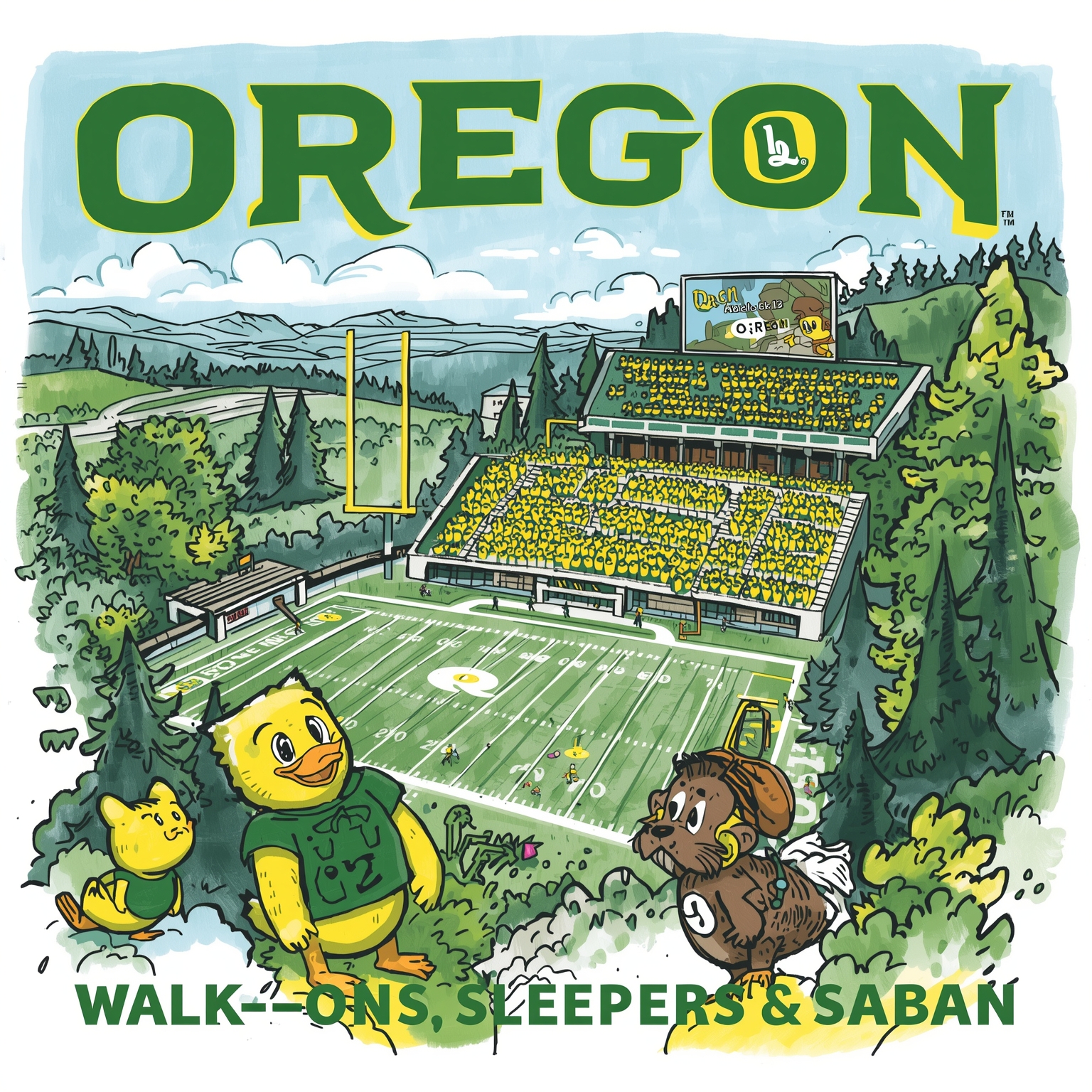 Oregon Ducks Football: Walk-Ons, Sleepers & Saban - painting of Oregon Ducks football venue