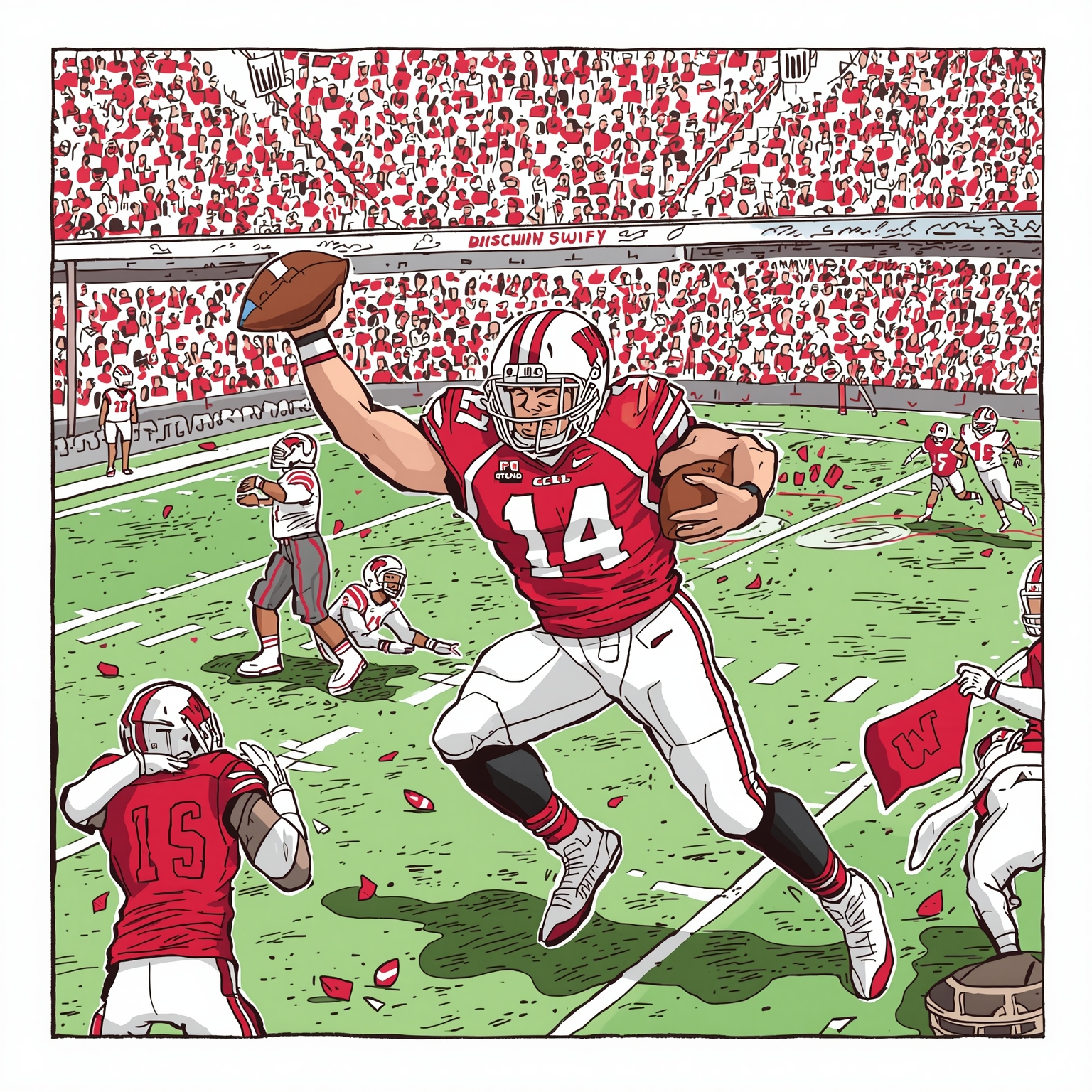 Badgers Unleashed: Muscle, Stars, and Coaching Buzz - painting of Wisconsin Badgers football, basketball venue