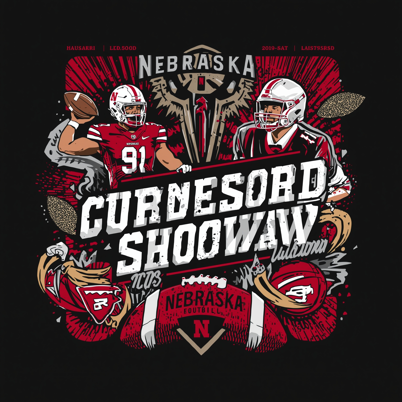 Nebraska Husker Sports: Docs, Hoops & Gridiron Showdown - painting of Nebraska Cornhuskers football,basketball venue