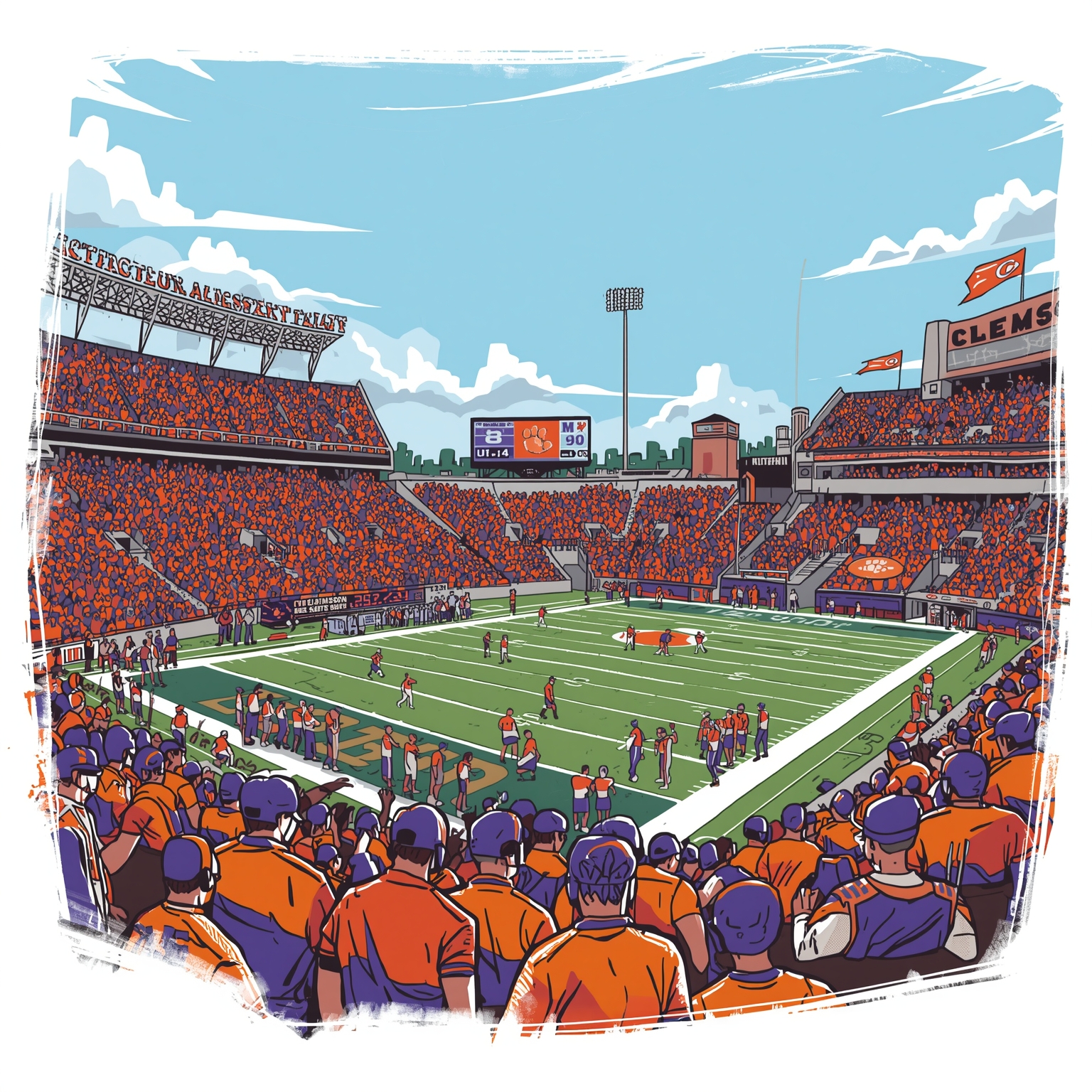 Clemson Sports: Strategy Shifts Coaching Legacy Recruiting - painting of Clemson Tigers basketball, football venue