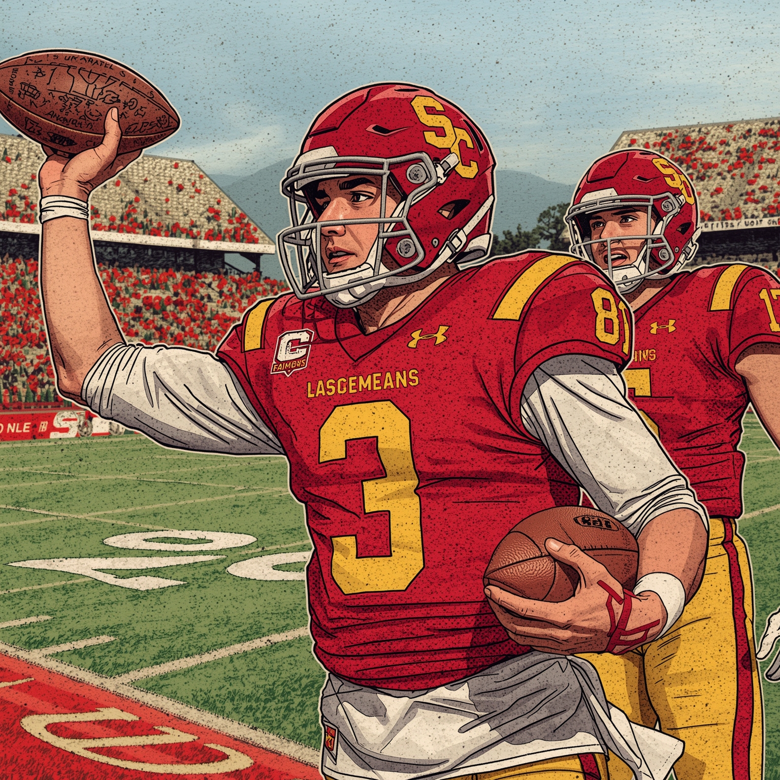 USC Trojans: Rising Stars, Recruiting, and Coach Chatter - painting of USC Trojans football venue