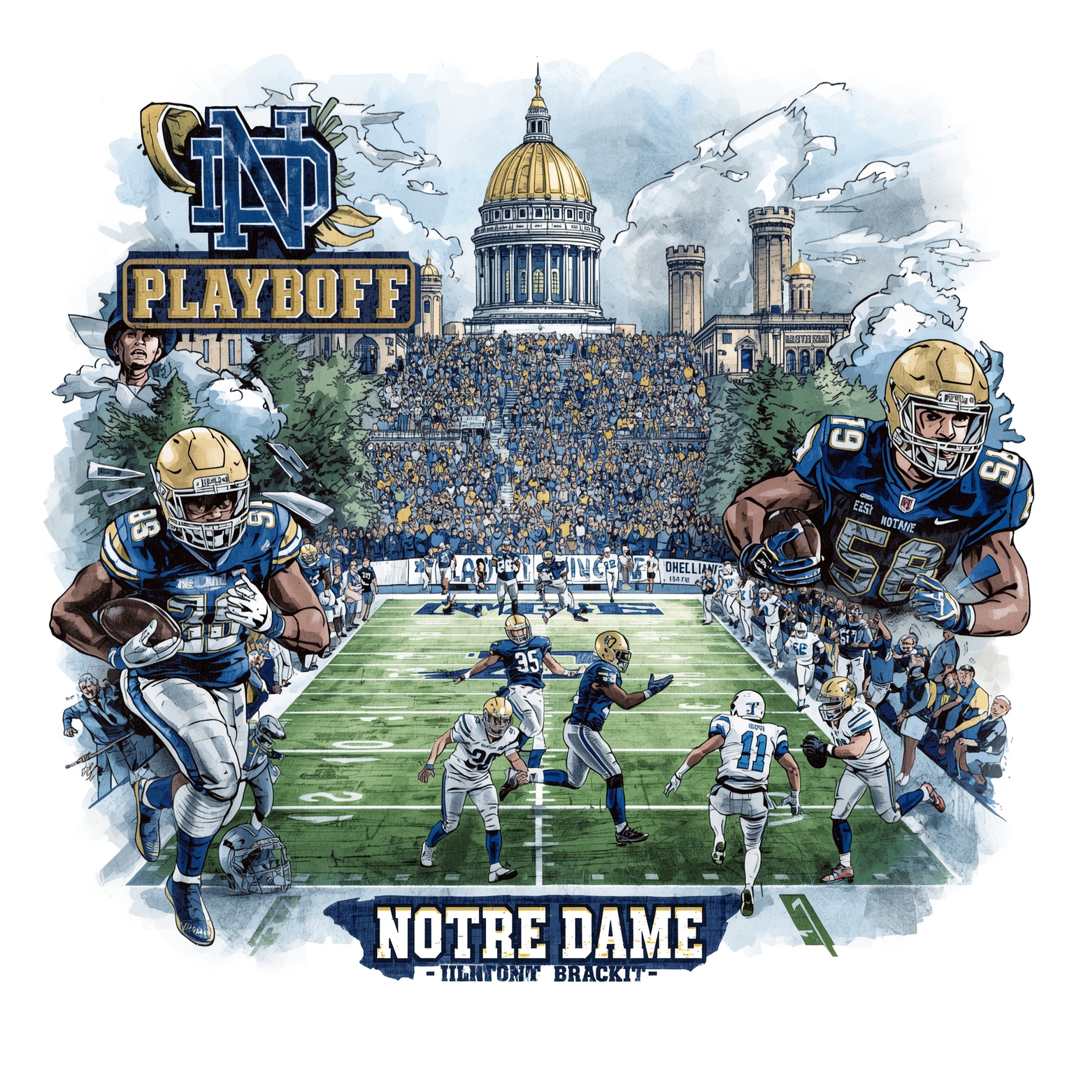 Notre Dame’s Dream Run in a 24-Team Playoff Bracket - painting of Notre Dame Fighting Irish football venue