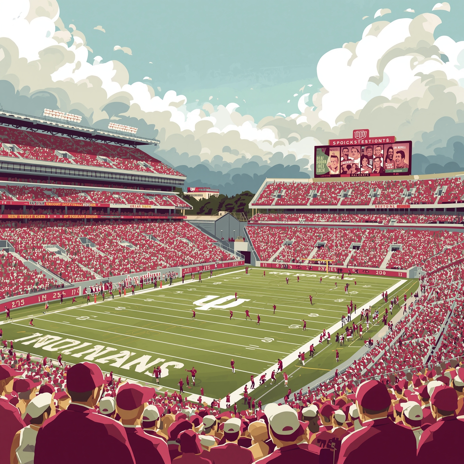From Broyles Glory to Big Ten Hoops Showdown - painting of Indiana Hoosiers football,basketball venue