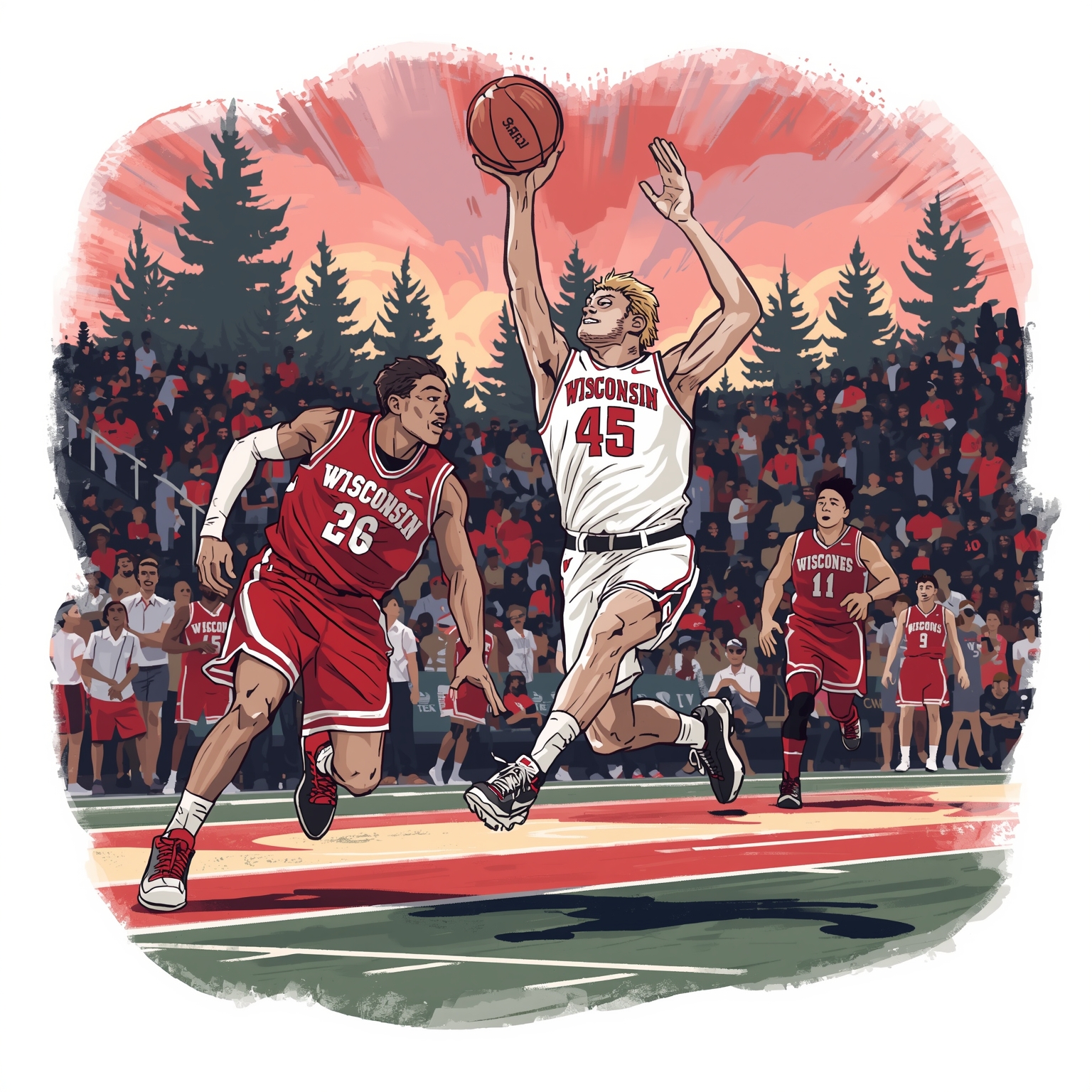 Badgers on the Move: Rebounds to Position Switches - painting of Wisconsin Badgers basketball, football venue