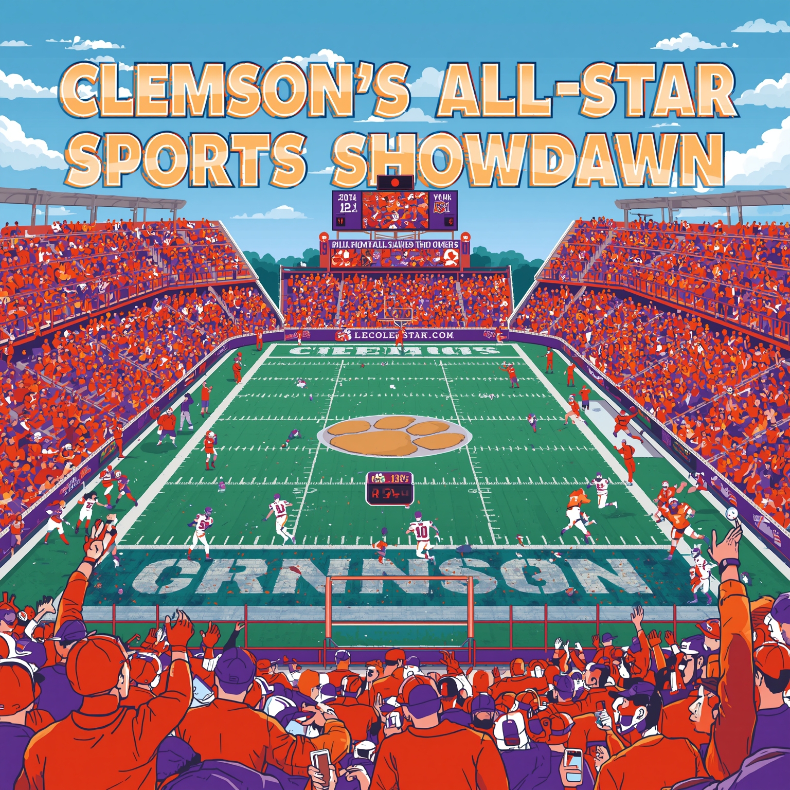 Clemson's All-Star Sports Showdown: Wins, Woes & Watch - painting of Clemson Tigers basketball, baseball, football venue