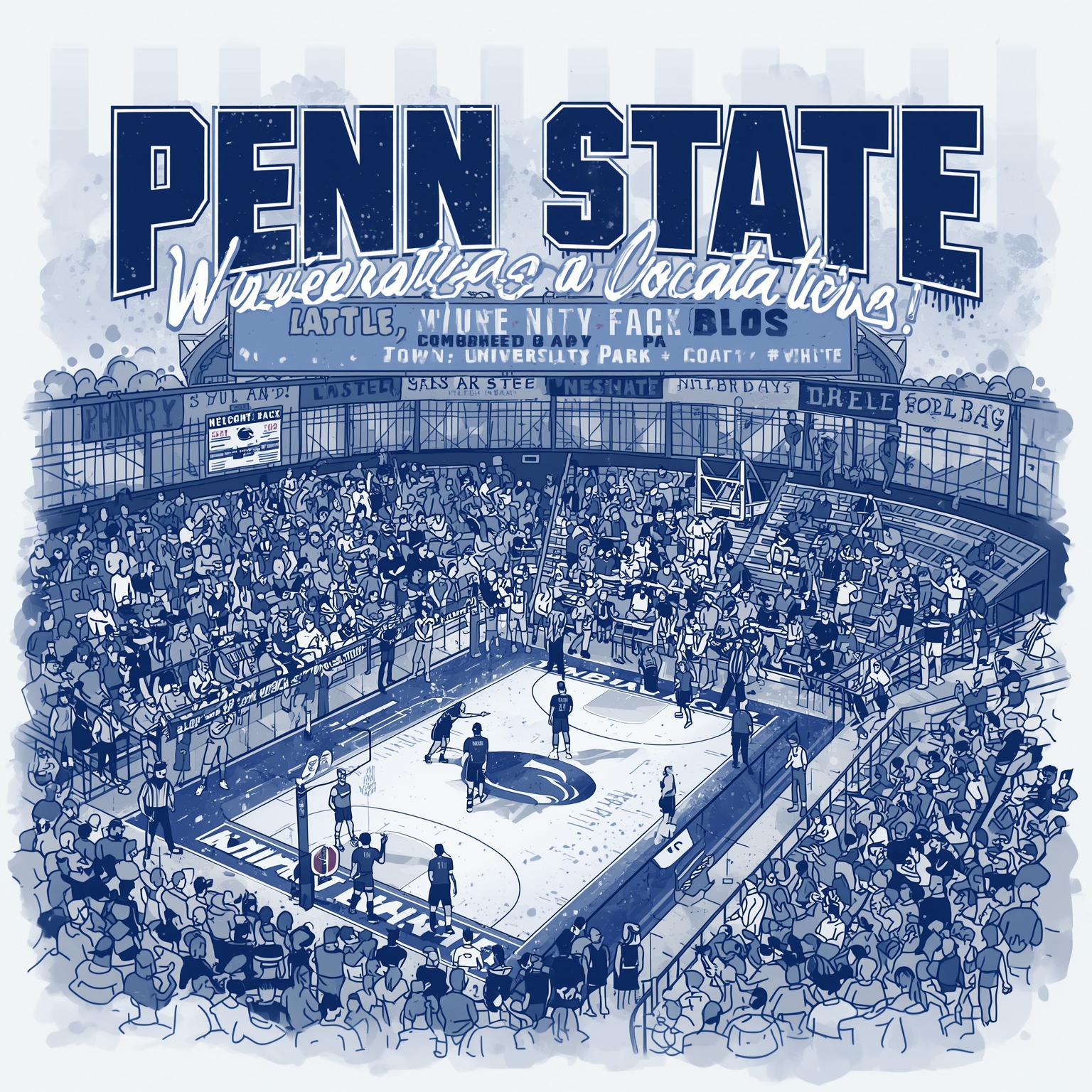 Nittany Lions’ Dominance: Wrestling Triumphs & Court Battles - painting of Penn State Nittany Lions wrestling,basketball venue