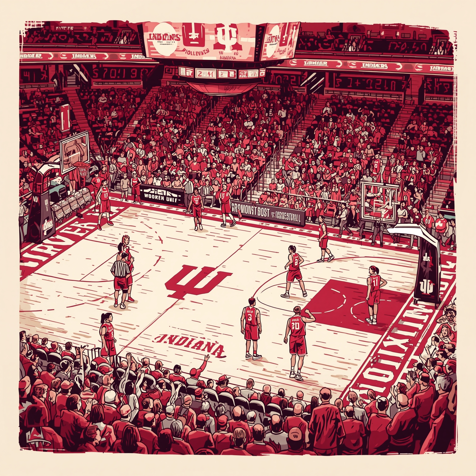 Hoosier Hoop Drama: Coach Quotes, Scoring & Ref Regrets - painting of Indiana Hoosiers basketball venue