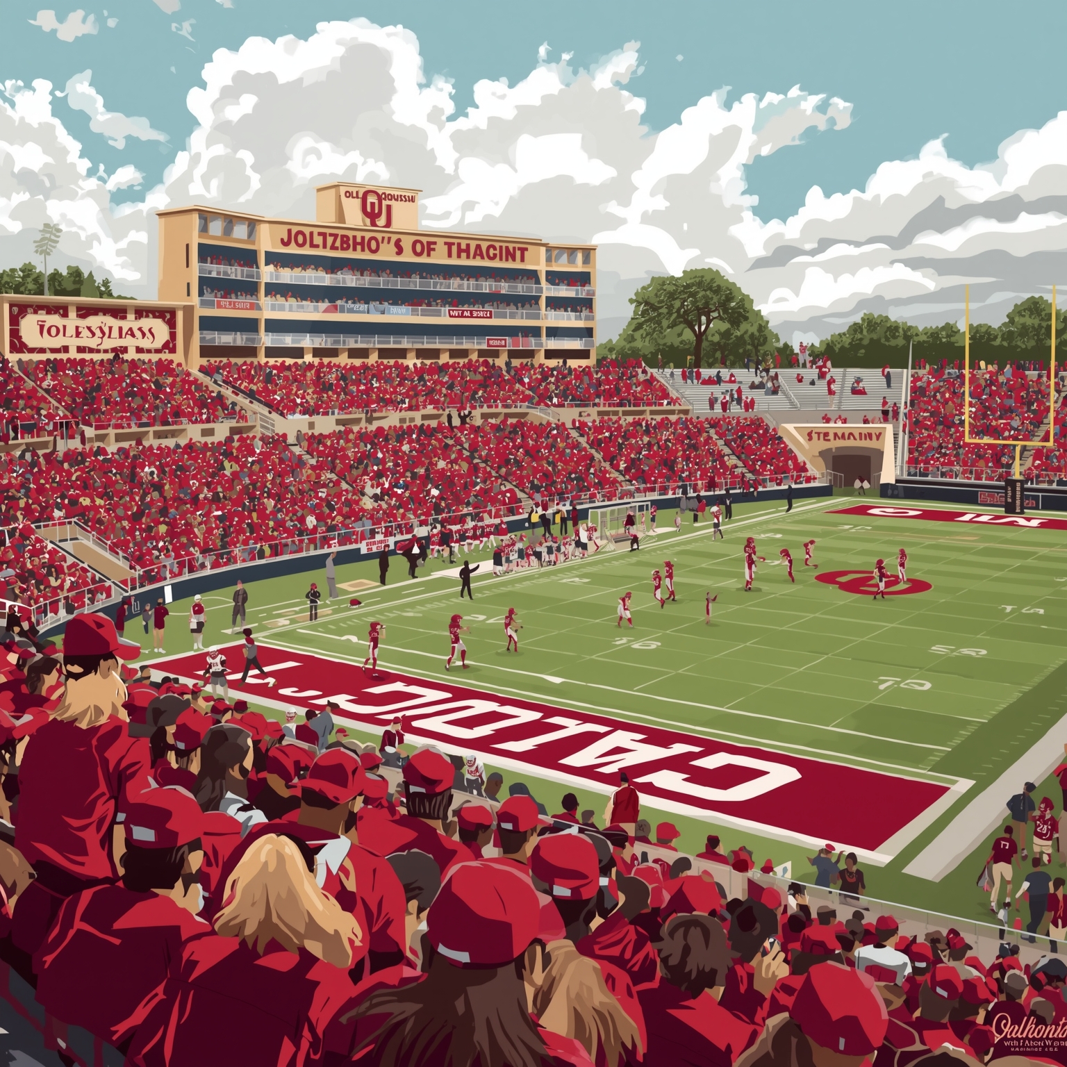 Sooners Shine at Senior Bowl, Outfield Prospects Emerge - painting of Oklahoma Sooners football, softball venue
