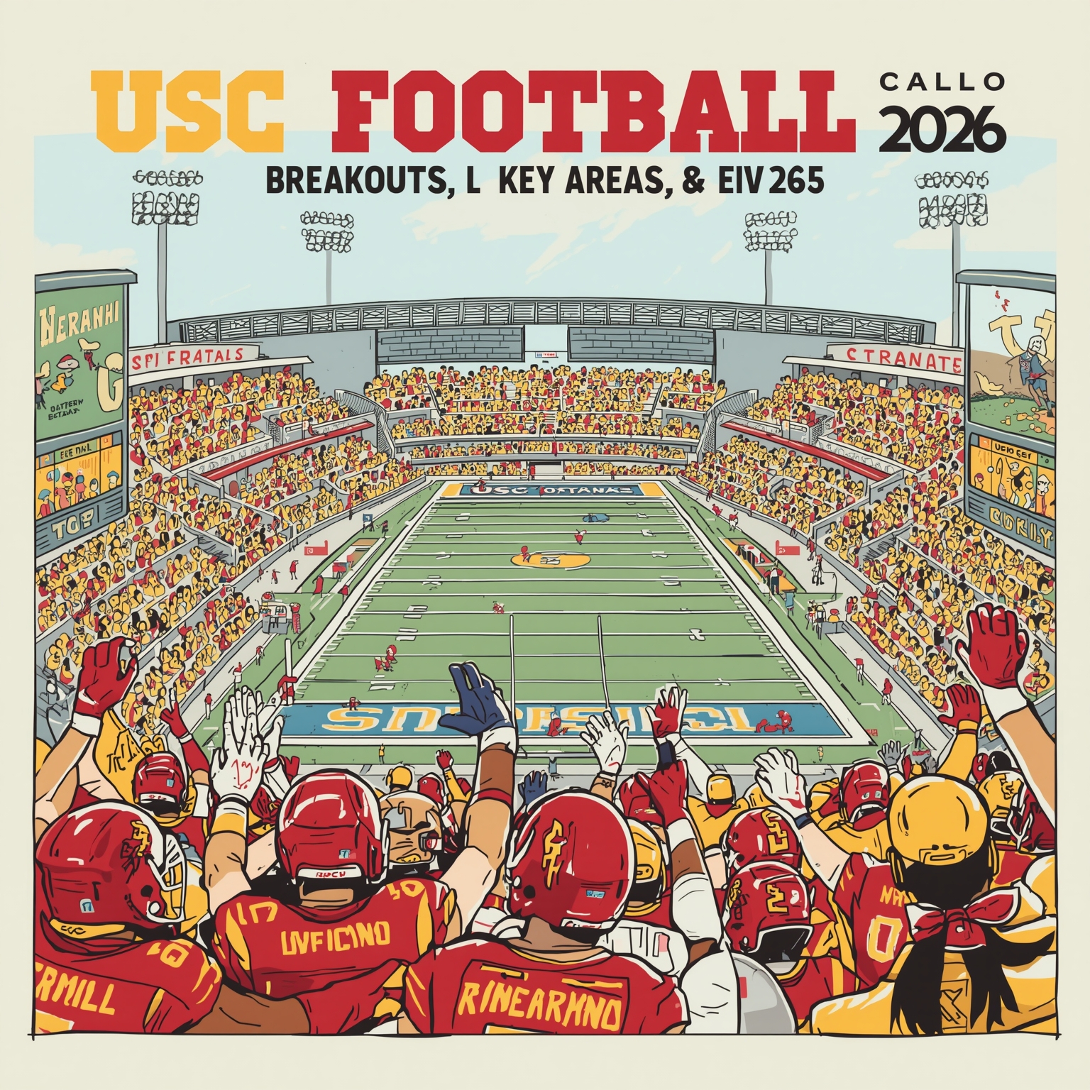 USC Football 2026: Breakouts, Key Areas, & New Recruits - painting of USC Trojans football venue