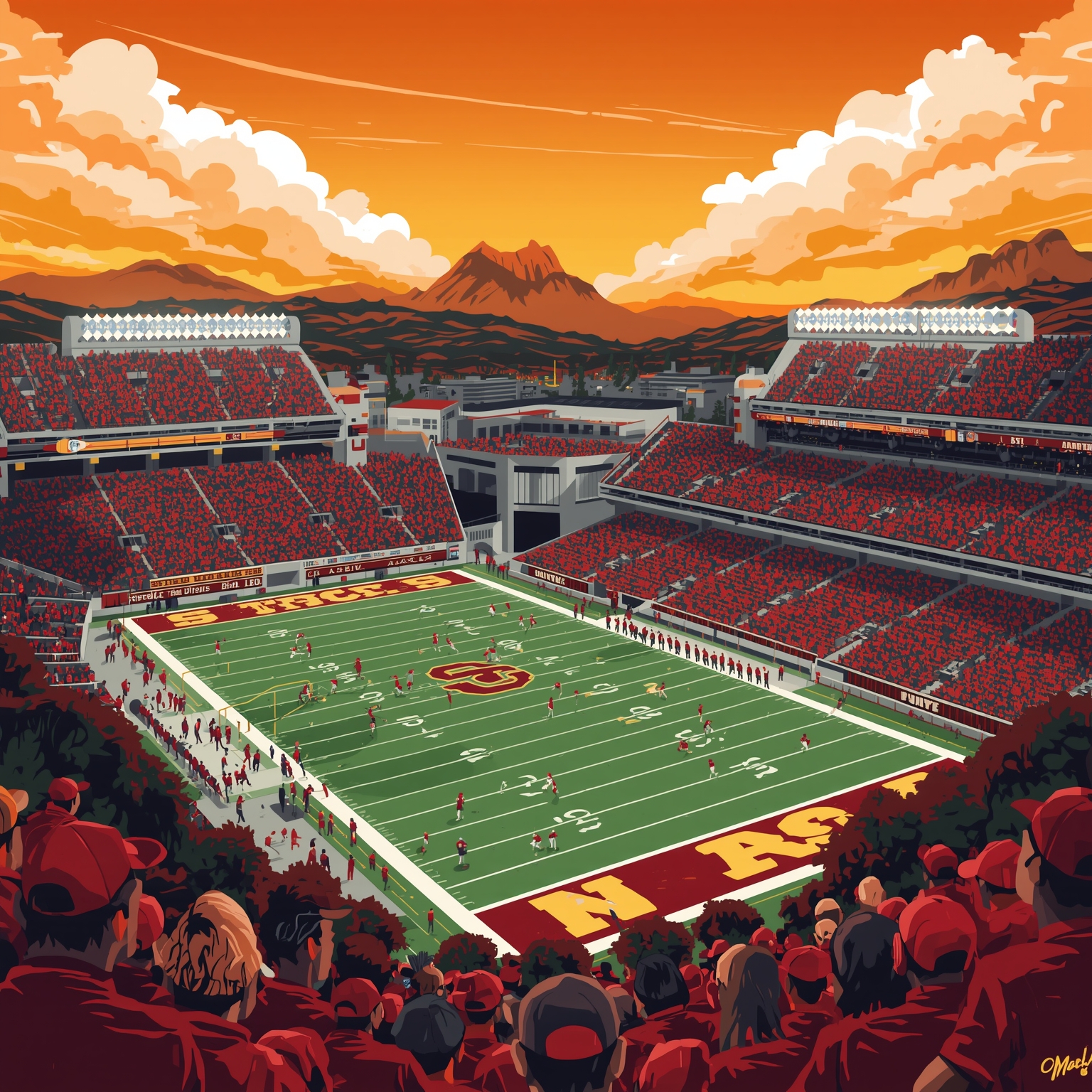 Dynasty in the Trenches and the Trojan Pipeline Unleashed - painting of USC Trojans football venue