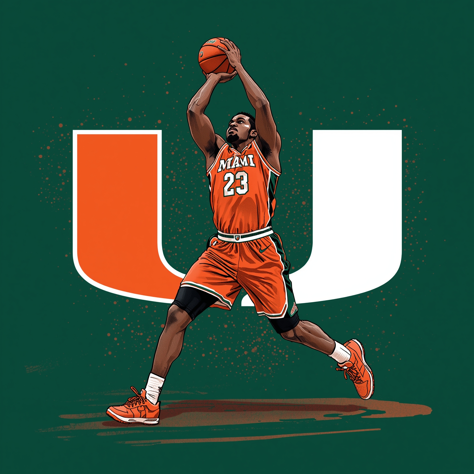 Canes' Court Clutch and Walk-Off Heroics - painting of Miami Hurricanes basketball venue