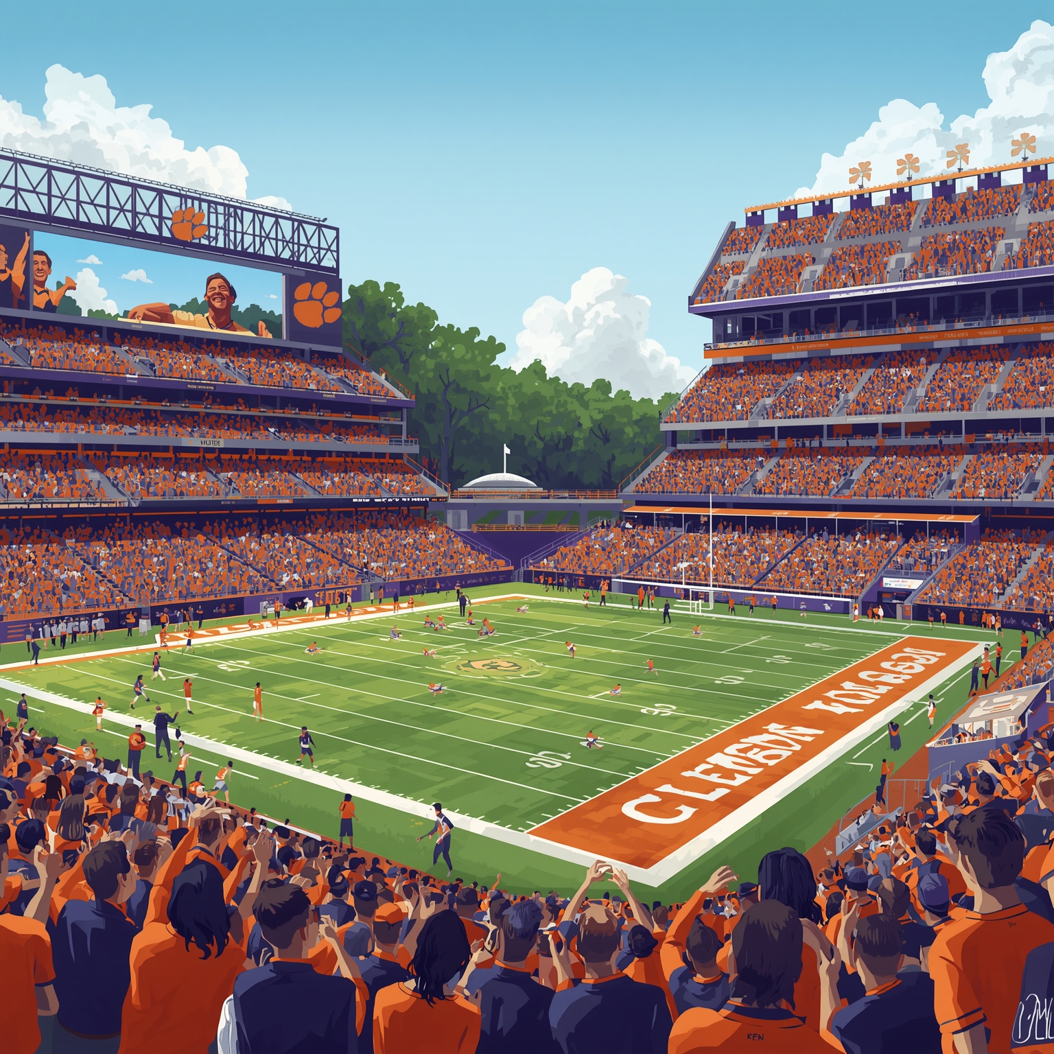 Clemson’s Season: Lineups, Prospects, Coaching Race - painting of Clemson Tigers basketball, football venue