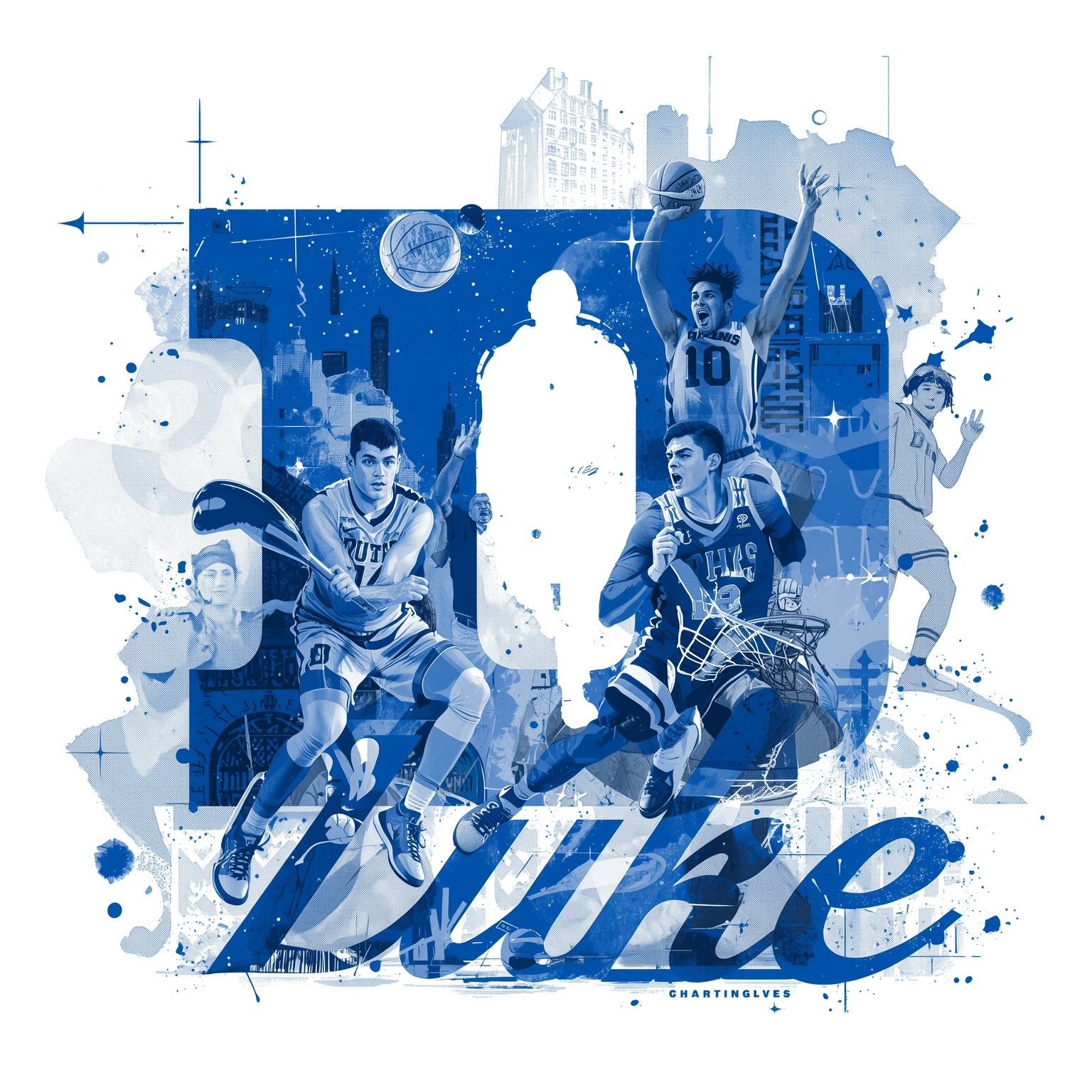 Duke Battles and Boosts: From Court to Recruiting - painting of Duke Blue Devils basketball,football venue