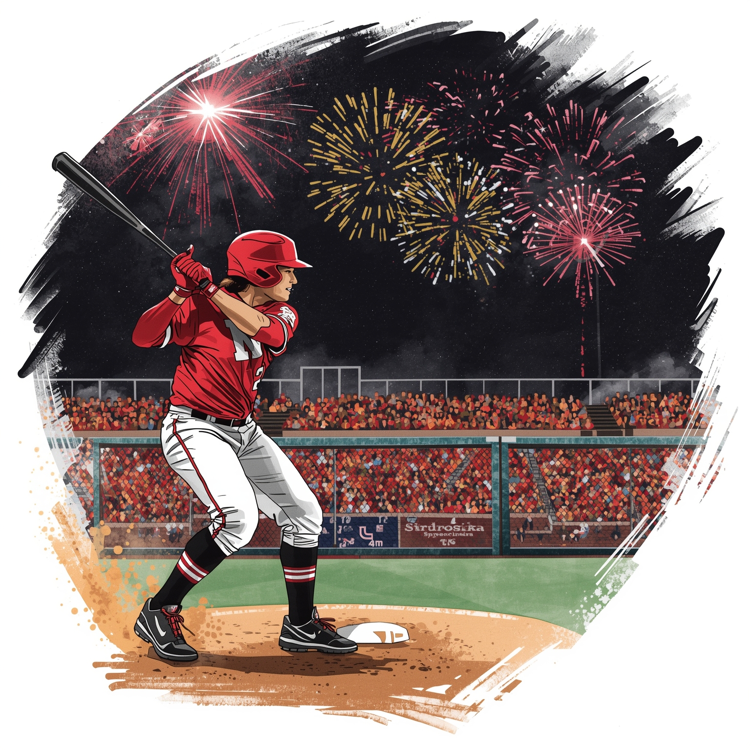 Frahm’s Fireworks Propel Nebraska Past Aggies - painting of Nebraska Cornhuskers softball venue