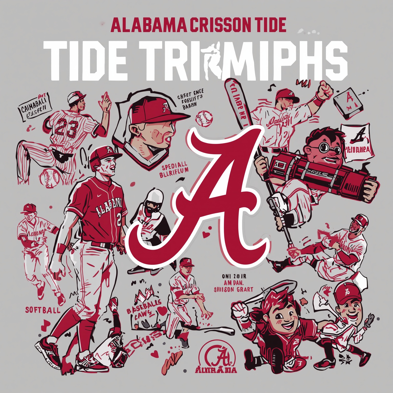 Tide Triumphs: Softball Wins and Baseball Photo Frenzy - painting of Alabama Crimson Tide softball, baseball venue