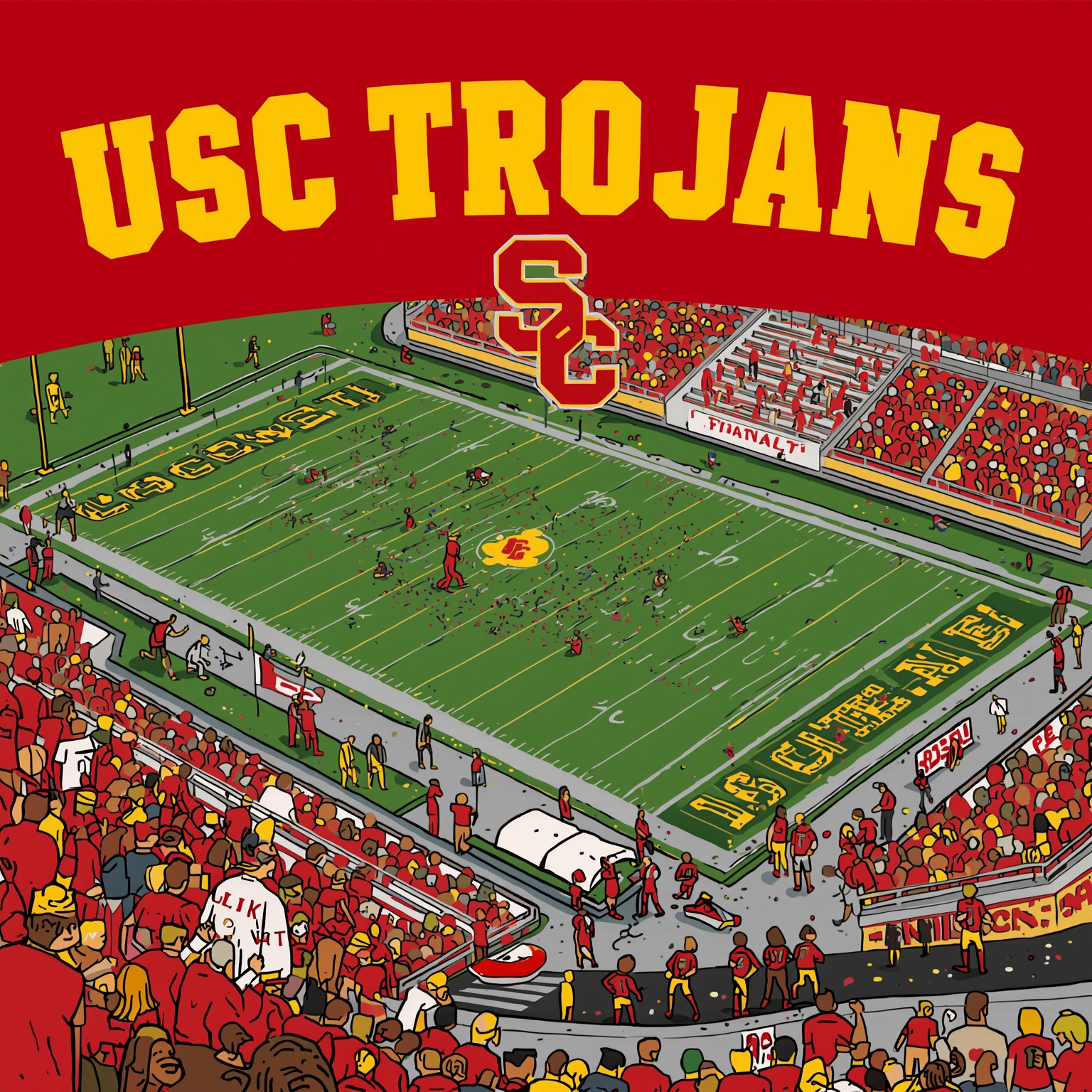 USC Trojans: Rising Rookies, Draft Buzz & RB Power - painting of USC Trojans football venue