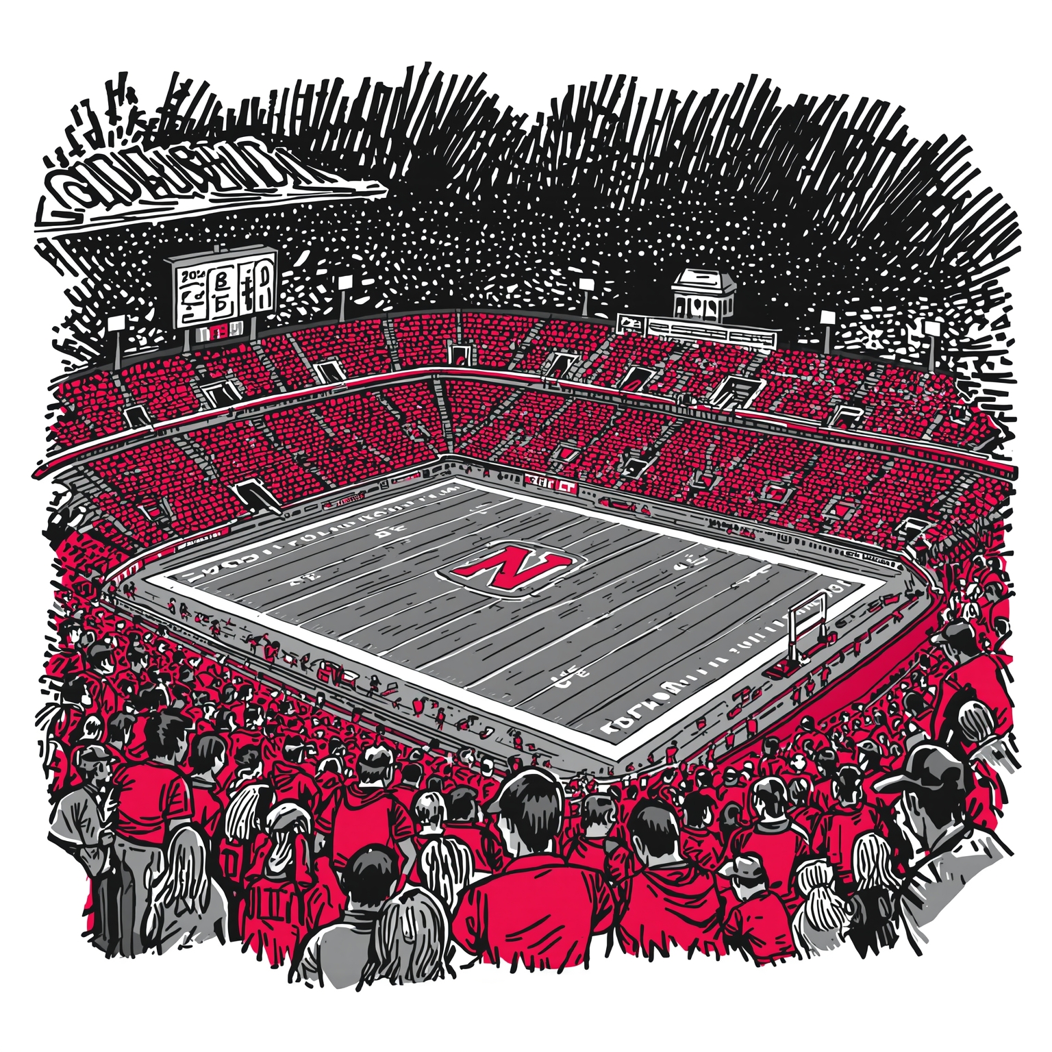 Lincoln’s Lineup Revolution - painting of Nebraska Cornhuskers football,basketball venue