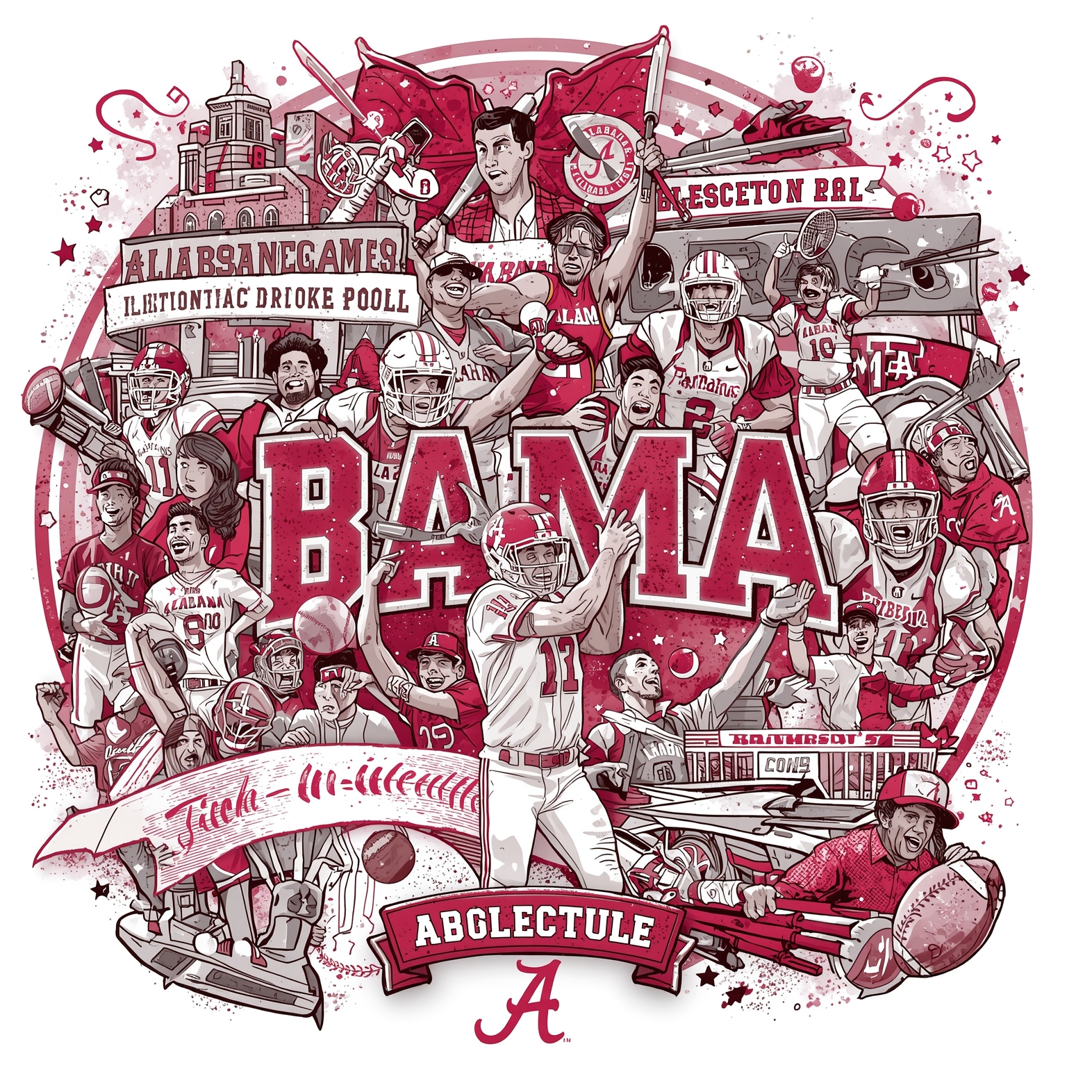 Crimson Tide Recap: Softball Ranks and Basketball Buzz - painting of Alabama Crimson Tide basketball, softball venue