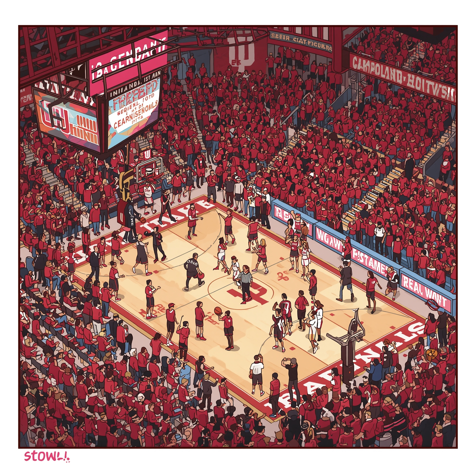 Indiana Hoosiers: Coach Hacks and Court Catastrophes - painting of Indiana Hoosiers basketball, football venue