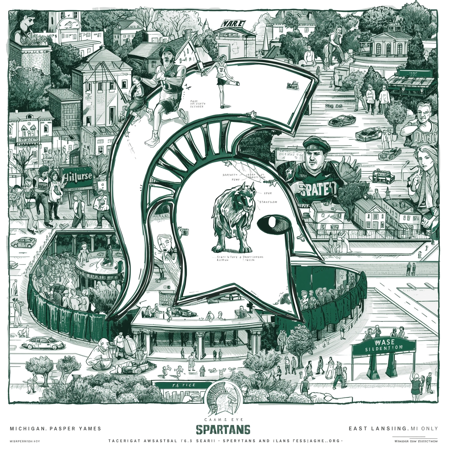 Spartans’ Story: Watchlists, Gophers, Recruits & Schedule - painting of Michigan State Spartans basketball, football venue