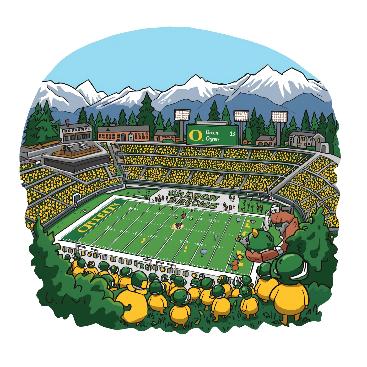 Oregon Ducks: Cornerbacks, Combines & Cinderella Win - painting of Oregon Ducks football,basketball venue