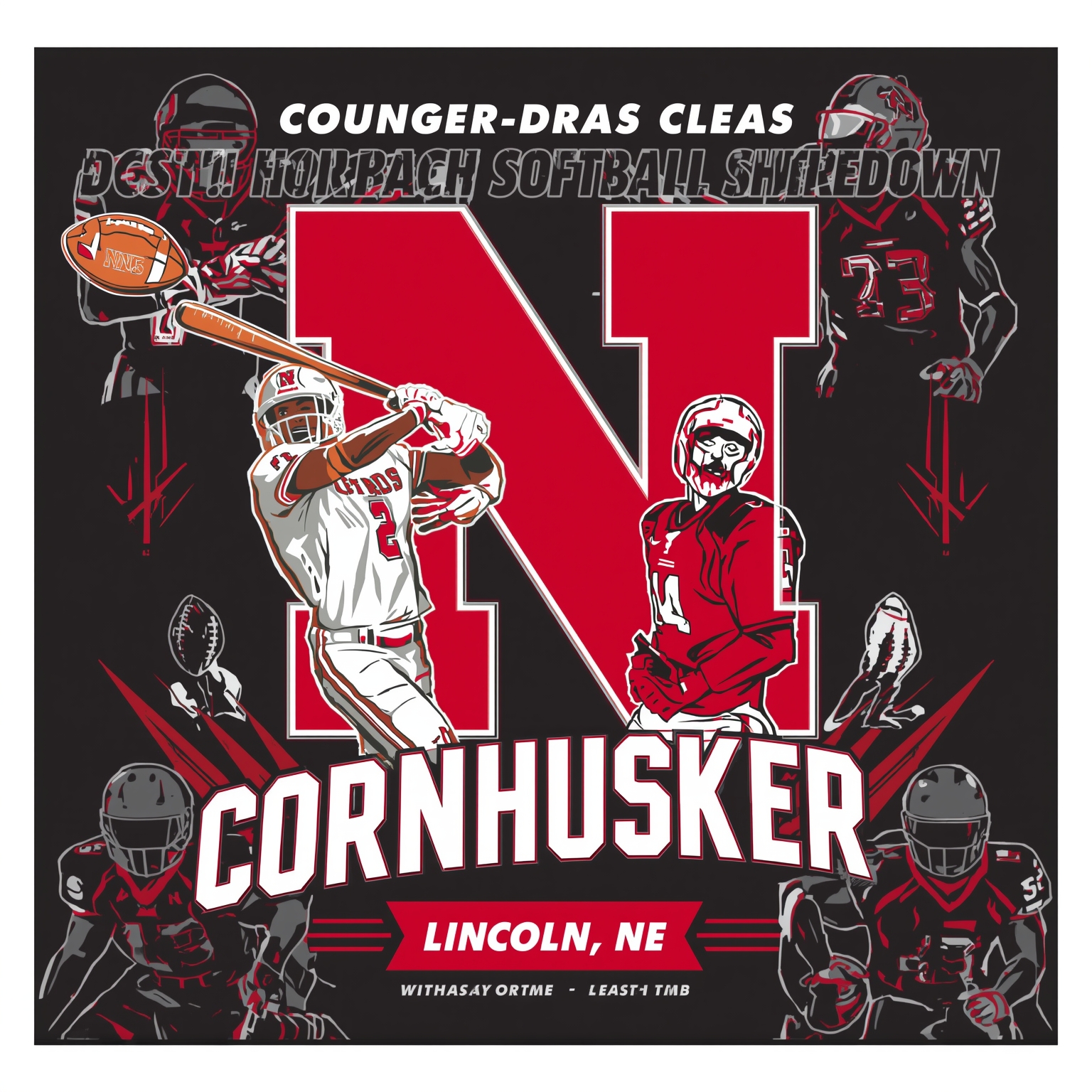 Nebraska's Baseball Clash, DT Overhaul and Softball Showdown - painting of Nebraska Cornhuskers baseball, football, softball venue
