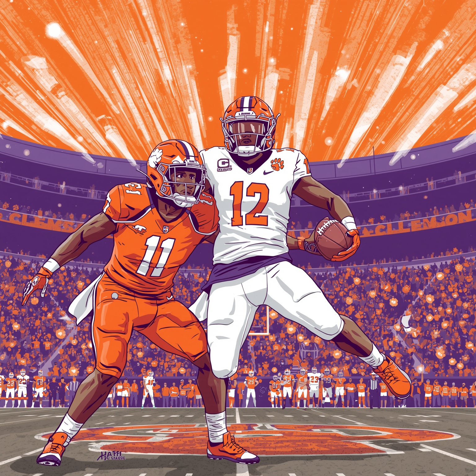 Clemson’s Court Clashes and Five-Star Football FOMO - painting of Clemson Tigers basketball,football venue
