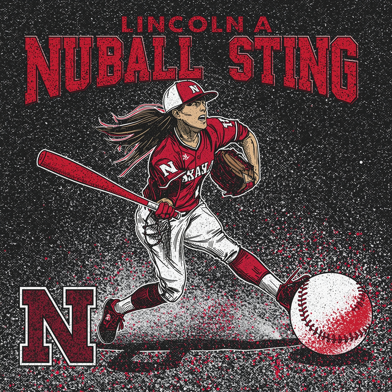 Softball Sting and March Madness Shuffle - painting of Nebraska Cornhuskers softball,basketball venue
