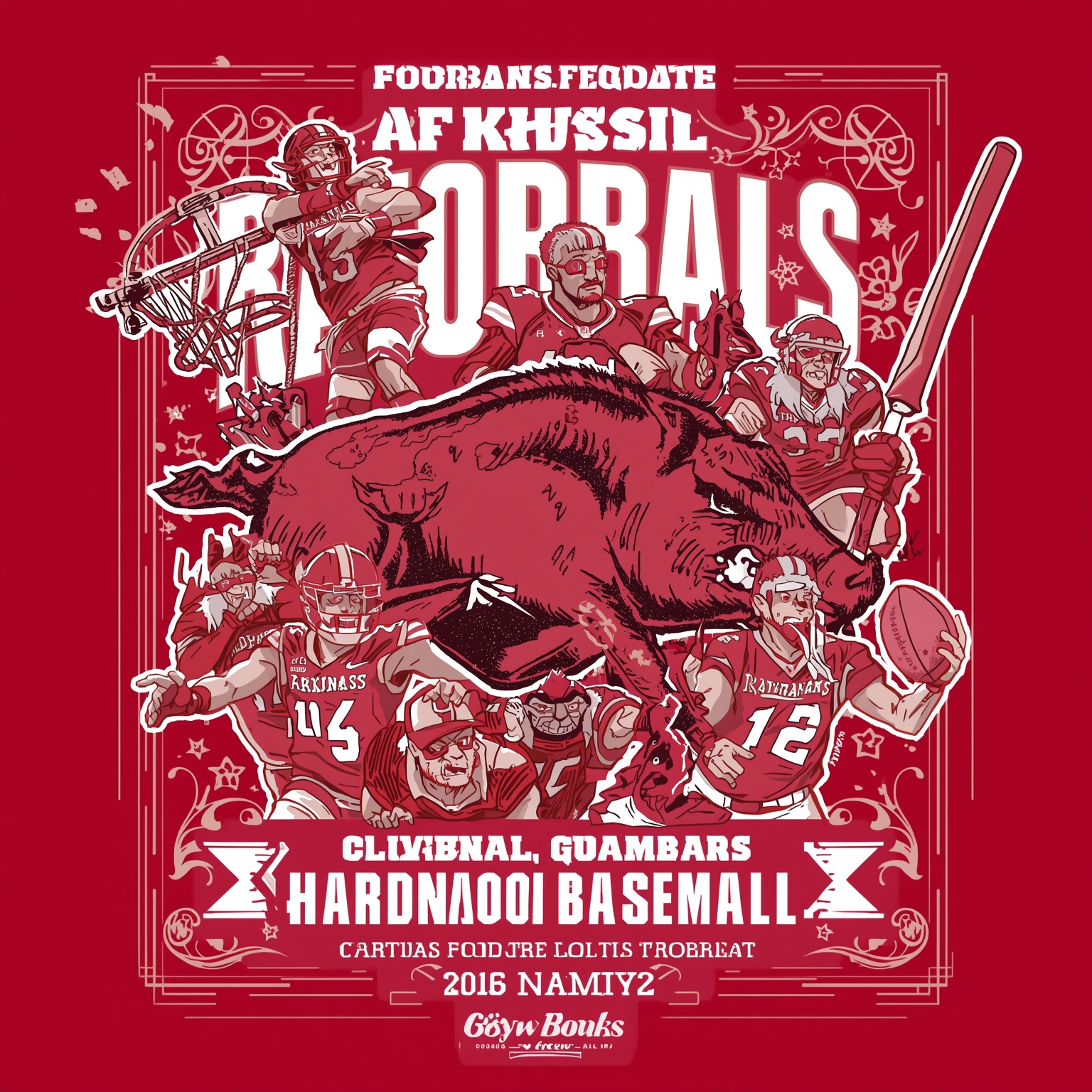 Arkansas Hogs: Diamond Dilemmas & Hardwood Heroes - painting of Arkansas Razorbacks basketball, baseball venue