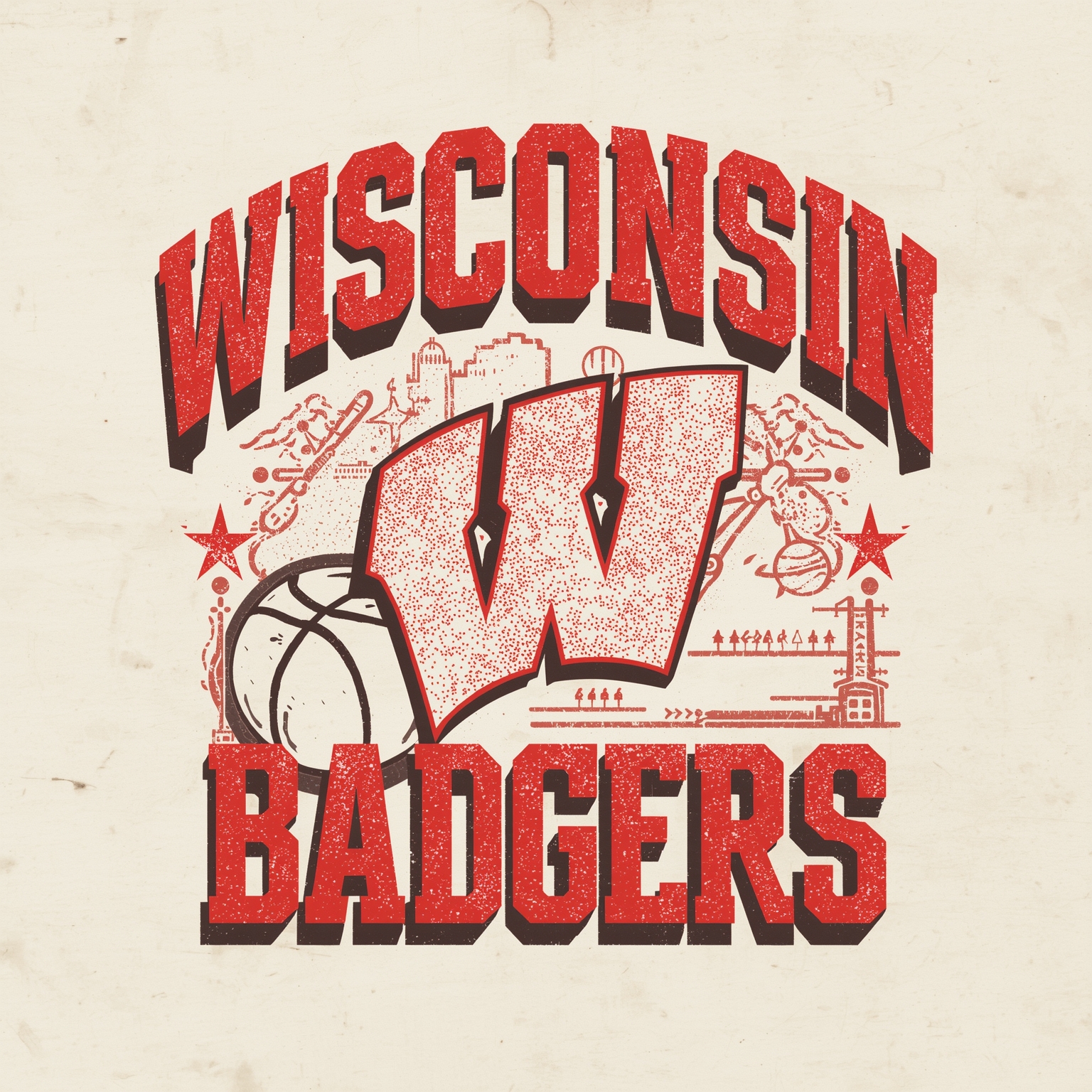 Badgers in the Spotlight: Hockey, Hoops & NBA Debut - painting of Wisconsin Badgers basketball, hockey venue