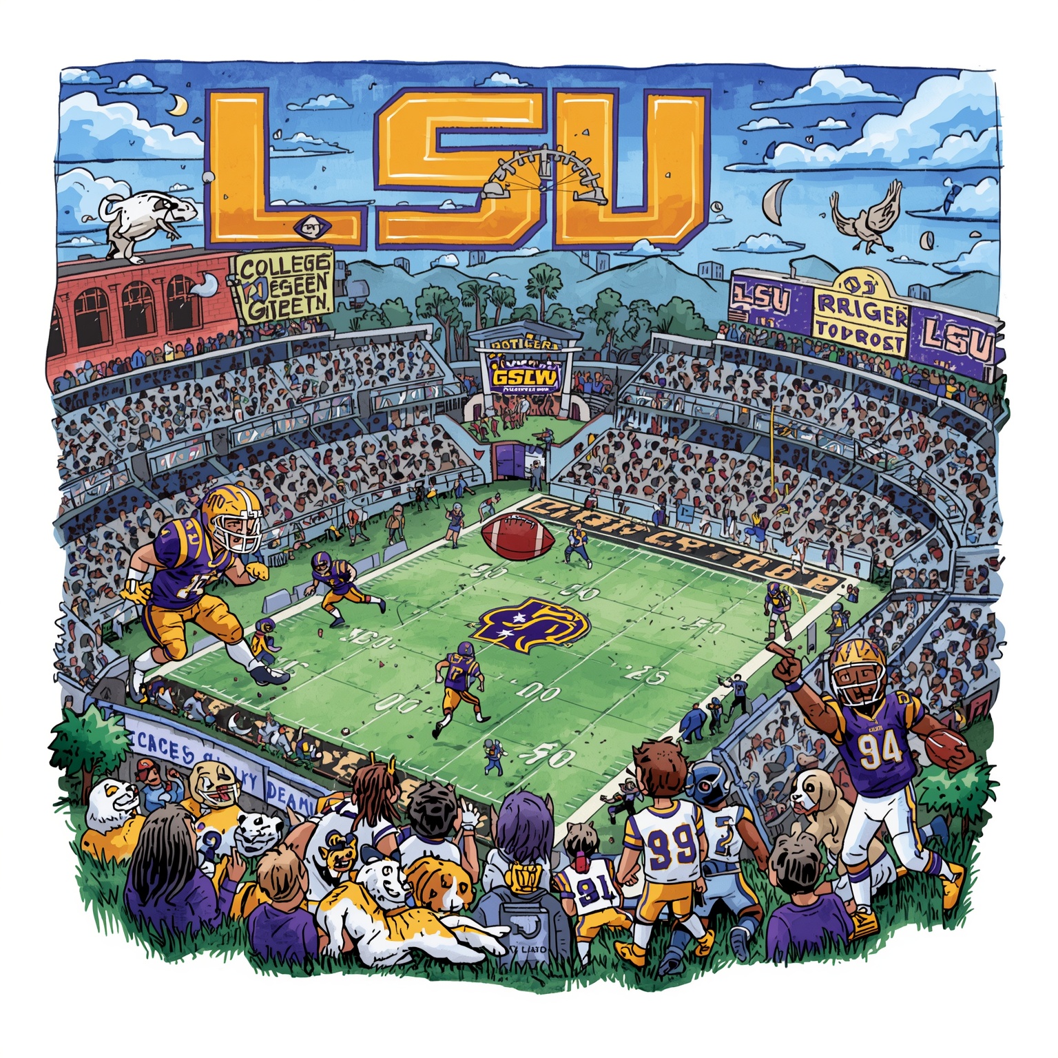 LSU Tigers: From Recruiting Blitz to Diamond Clash - painting of LSU Tigers football, baseball venue