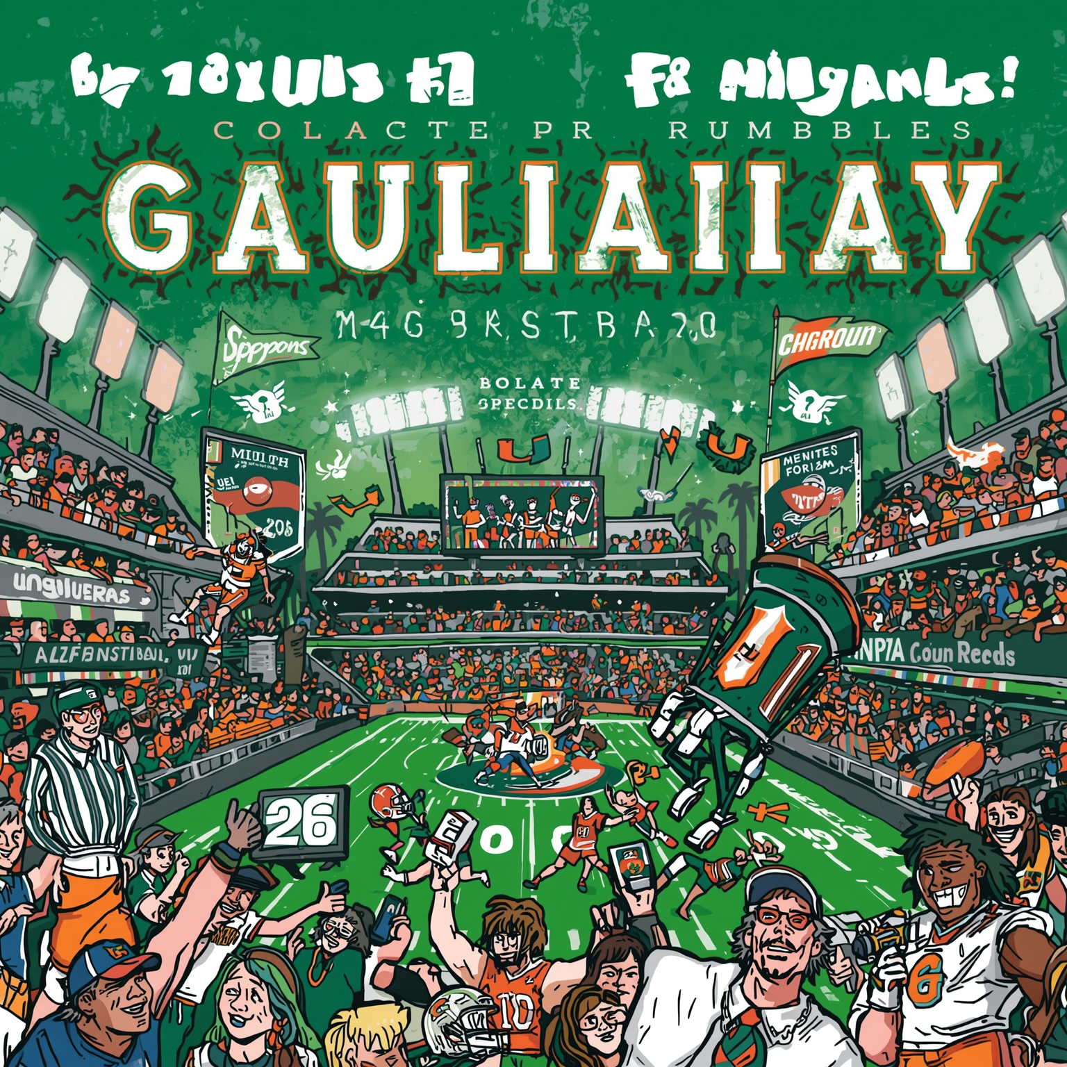 Miami’s Rivalry Rumbles and NFL Dreams Ignite - painting of Miami Hurricanes baseball, football, basketball venue