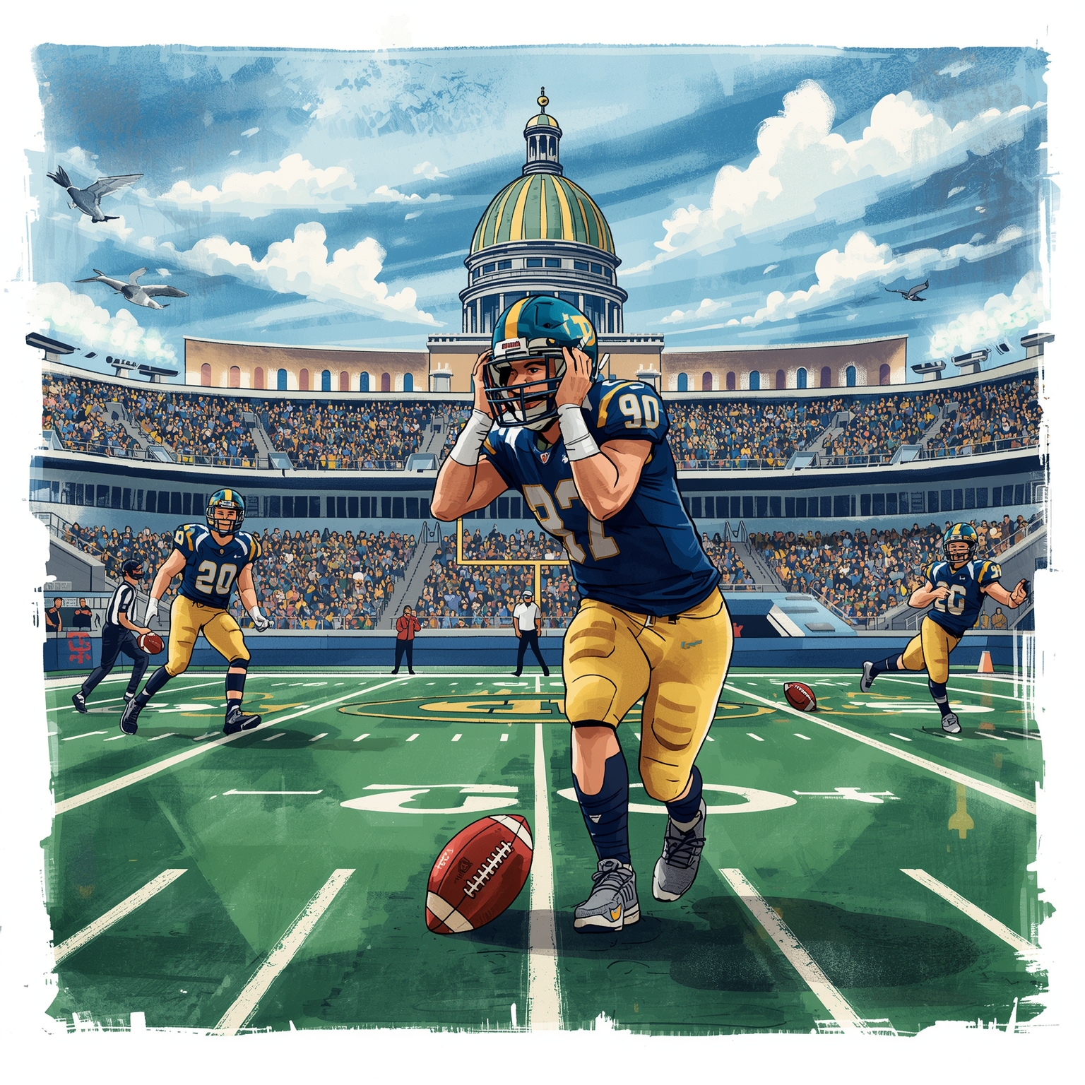 Fighting Irish: From Bobsled Tracks to Super Bowl Soar - painting of Notre Dame Fighting Irish football venue