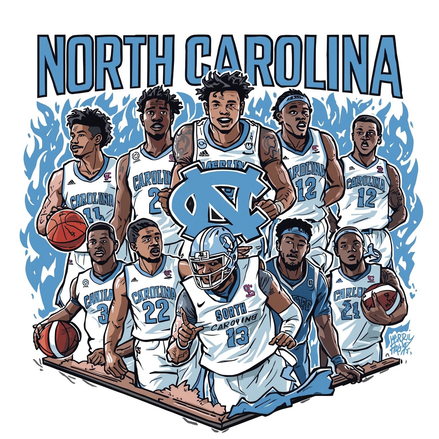 Tar Heels’ Court Wins and Recruiting Victories - painting of North Carolina Tar Heels basketball, football venue