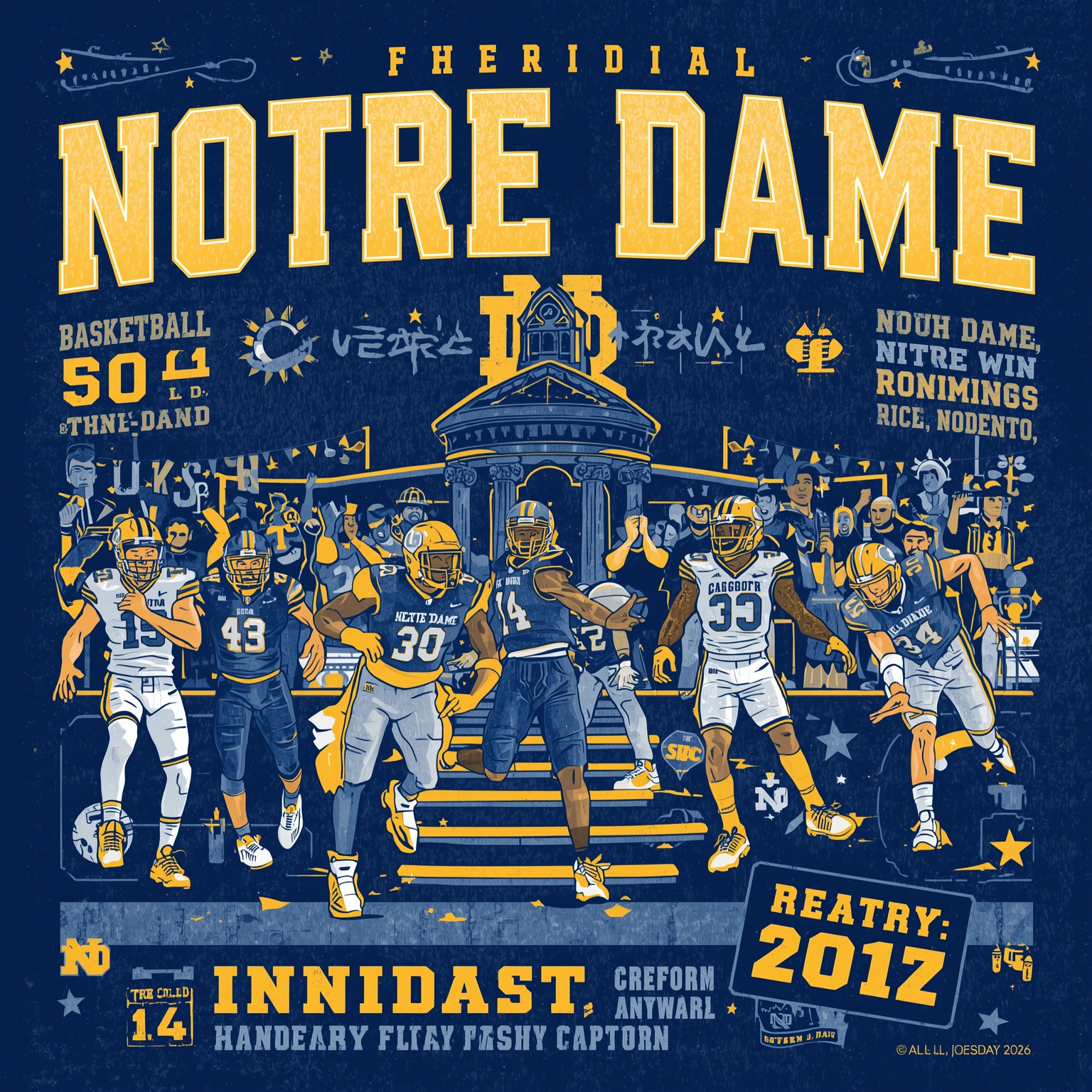 Notre Dame’s Must-Win Games, Transfers & Coaching Moves - painting of Notre Dame Fighting Irish basketball, football venue