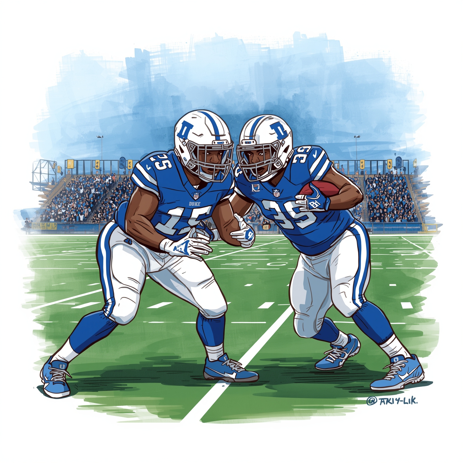 Duke Lineman’s NFL Love Story - painting of Duke Blue Devils football venue