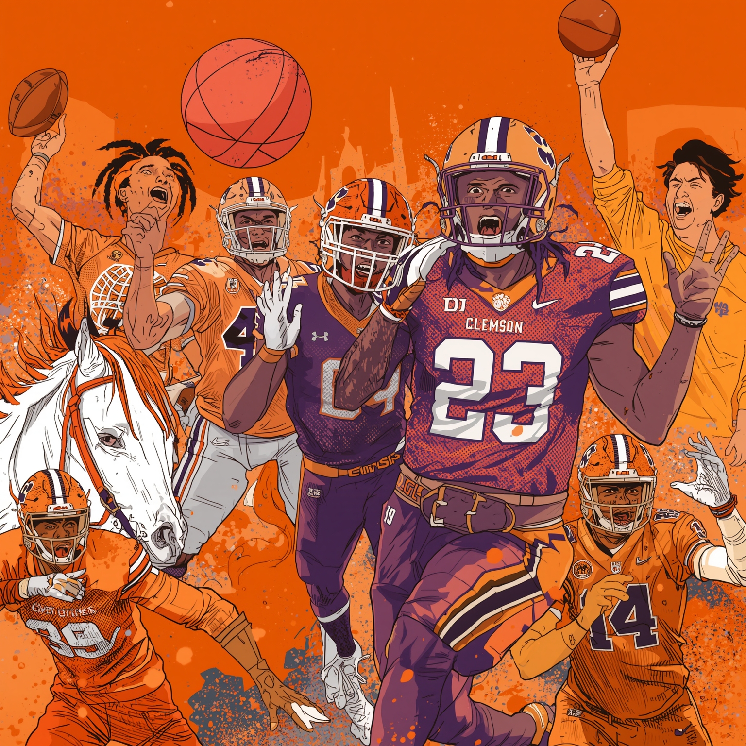 Clemson Tigers: Clutch Court Drama and Rising Football Stars - painting of Clemson Tigers basketball, football venue