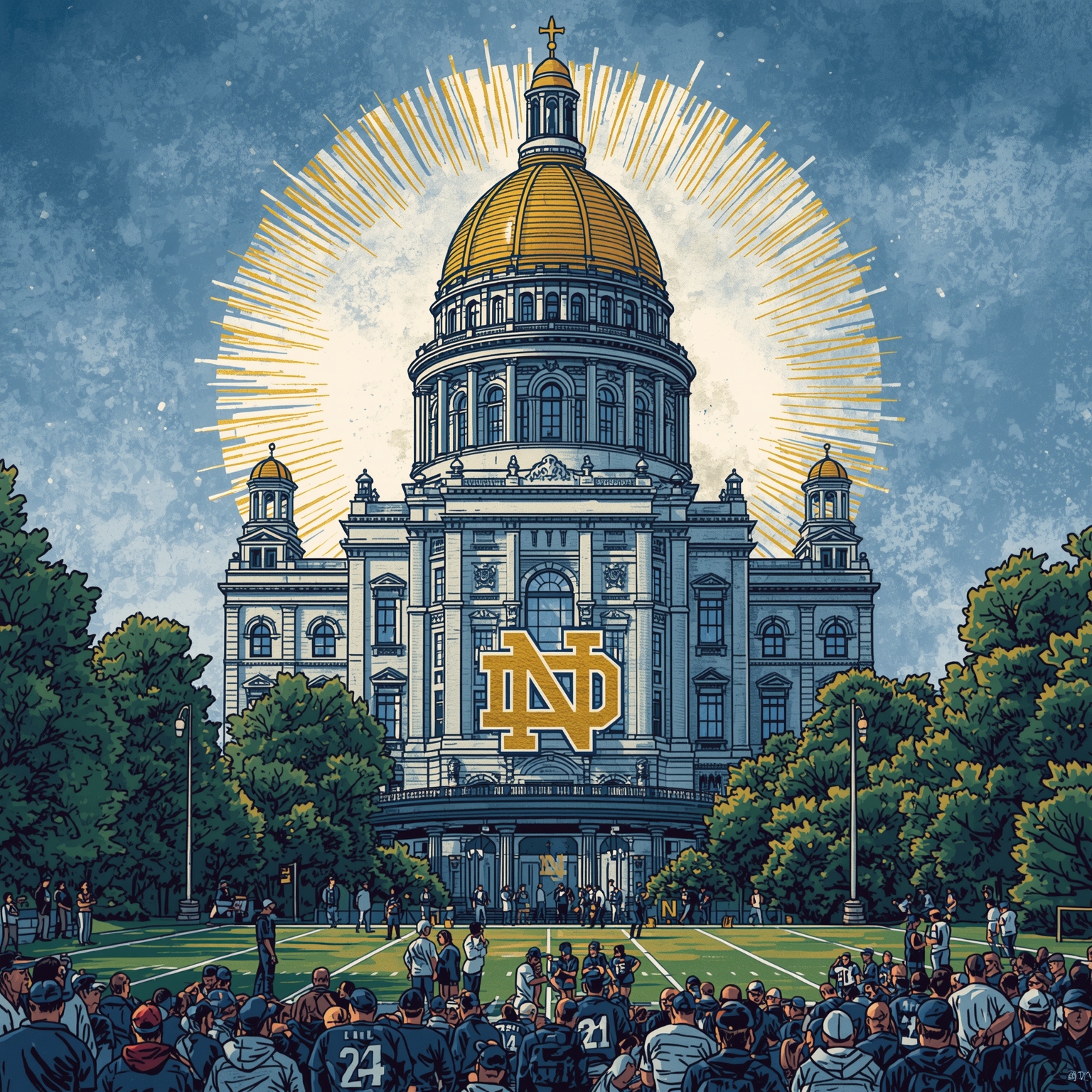 Notre Dame’s Holtz Legacy: Rivalry and Revival - painting of Notre Dame Fighting Irish football venue