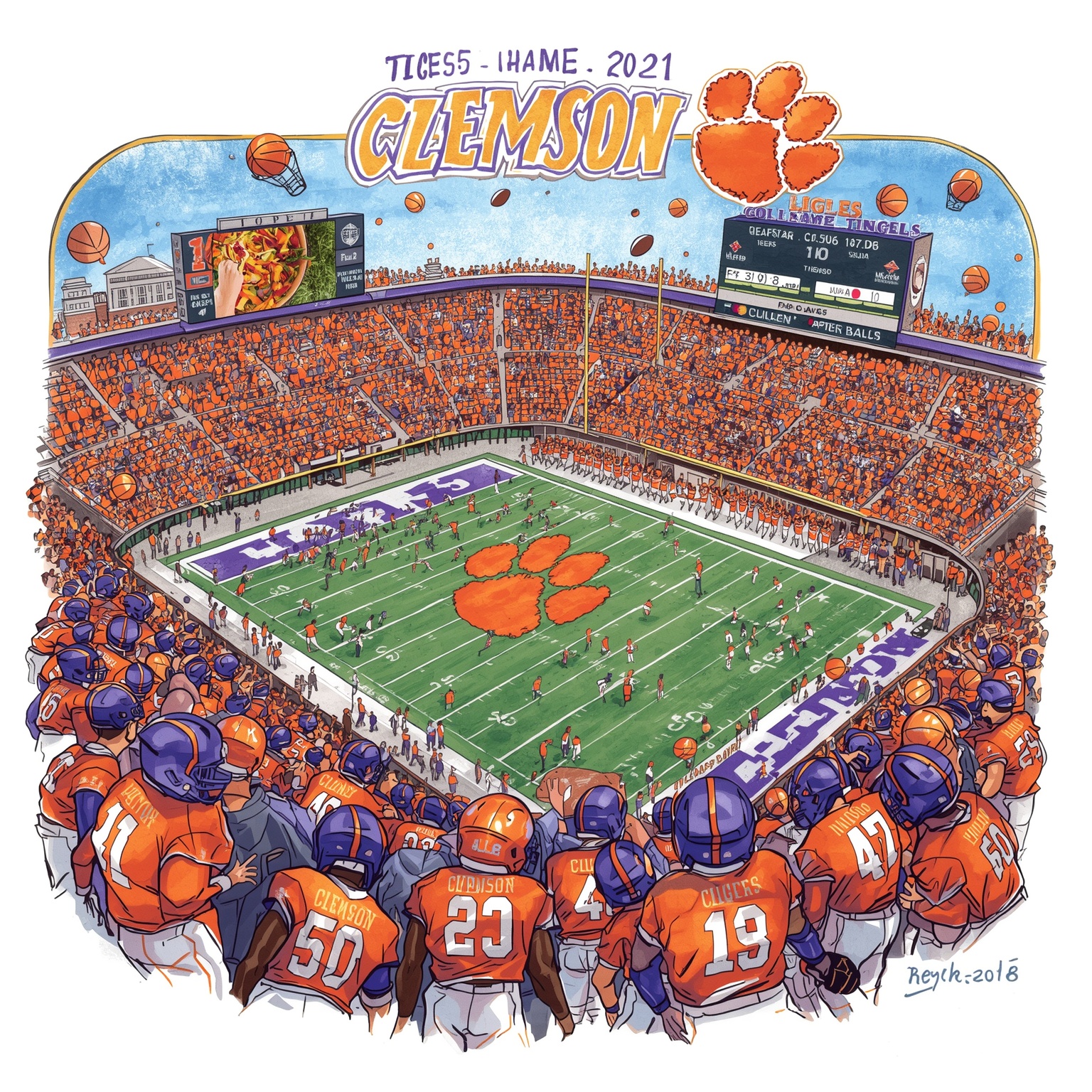 Clemson’s Big Moments: Legacy, Injury and Rivalry - painting of Clemson Tigers basketball, football venue