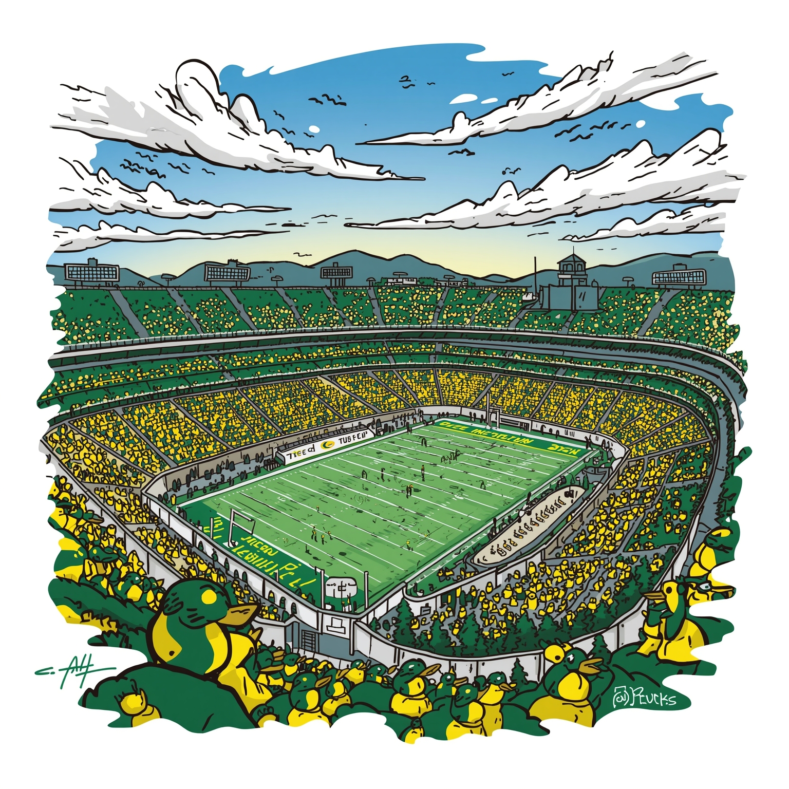 Ducks’ Future, Fans, and Fantasy Showdowns - painting of Oregon Ducks football,basketball venue