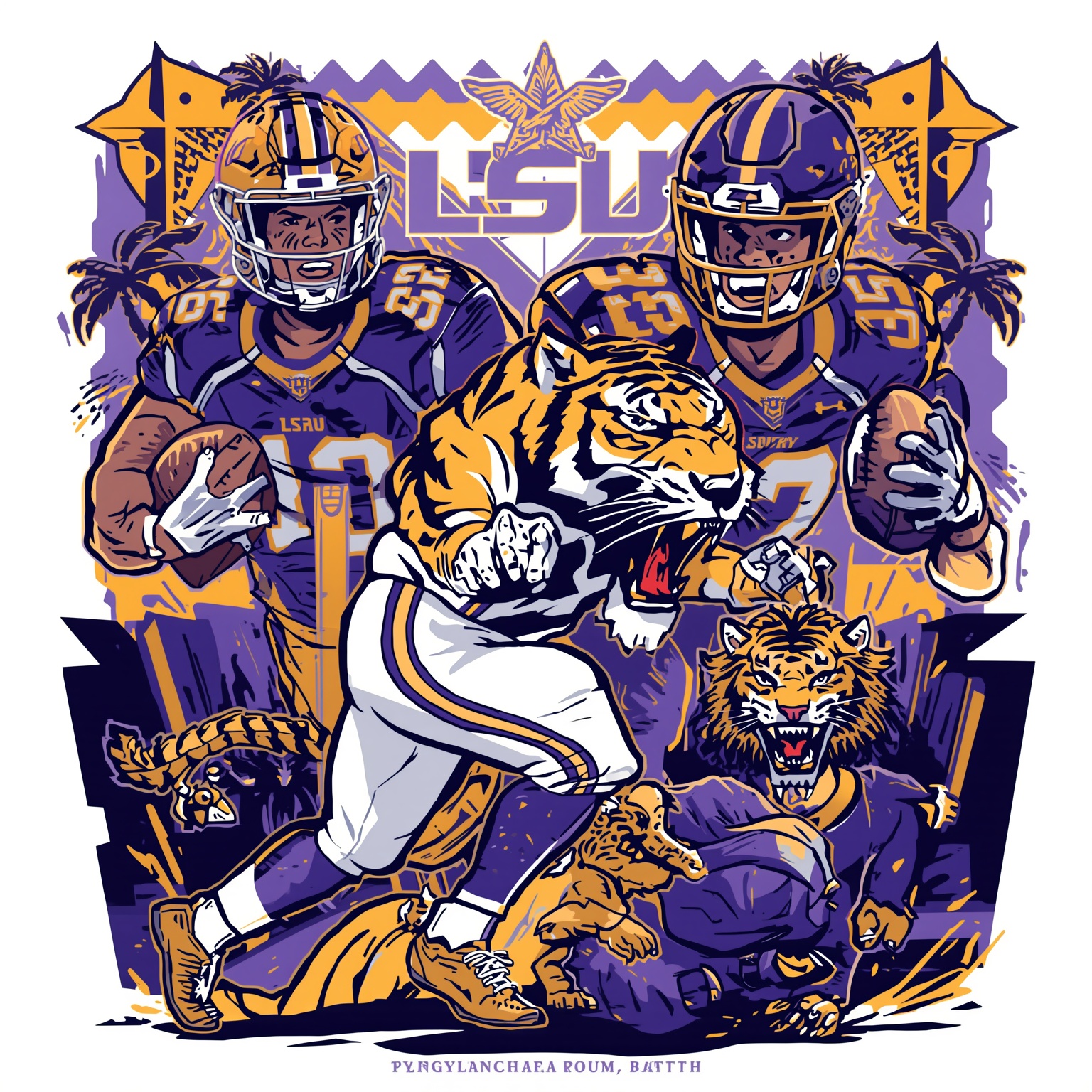 Tigers’ Baseball Shuffle and EDGE Rusher Pursuit - painting of LSU Tigers baseball,football venue