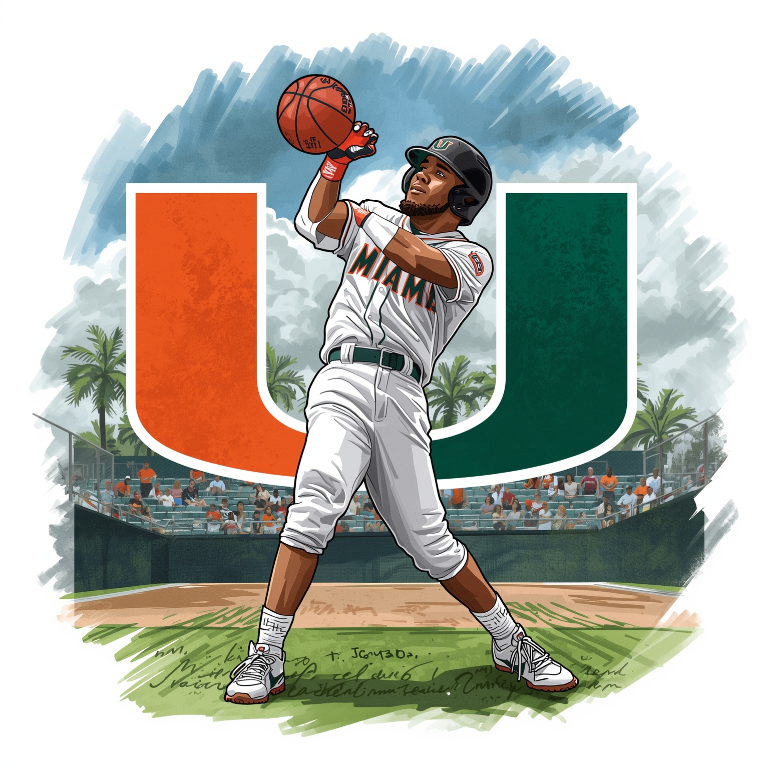 Miami Hurricanes: Bracket Bets, Duke Drama & Baseball Busts - painting of Miami Hurricanes basketball, baseball venue