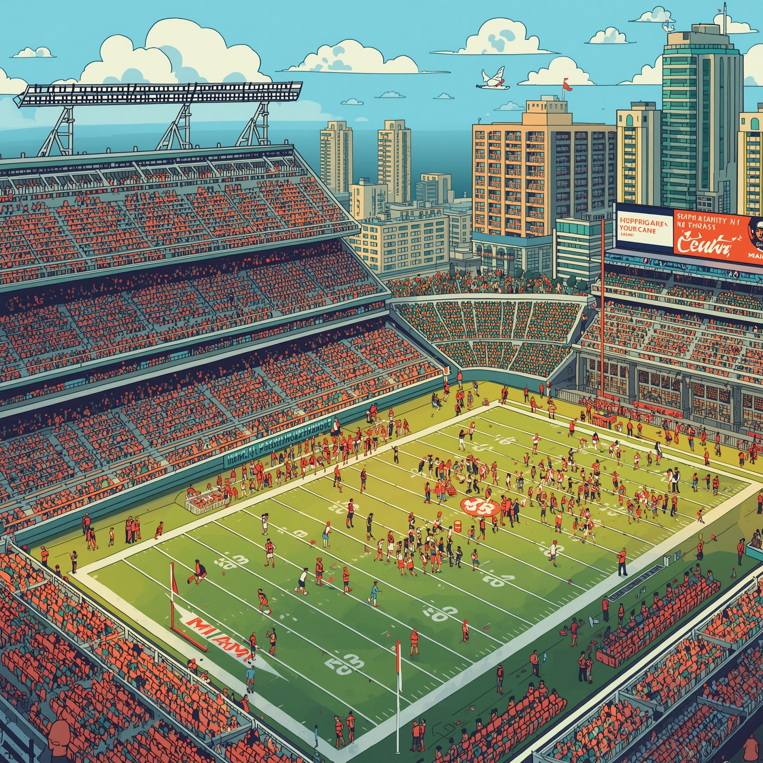 Miami Hurricanes: QB Recruits, ACC Tourney & Baseball Woes - painting of Miami Hurricanes football,basketball,baseball venue